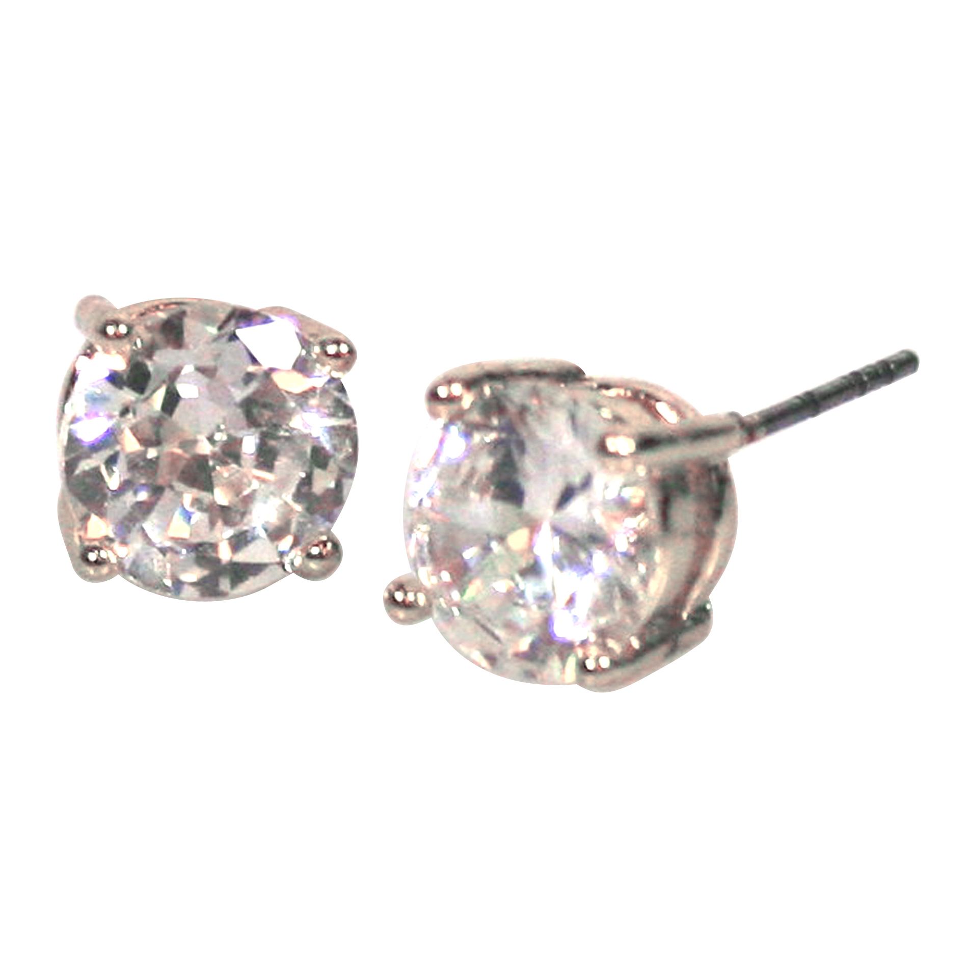 White Cubic Zirconia Round 8MM Stud Earrings in Silvertone, Clear White Cubic Zirconia Round 8MM Stud Earrings in Silvertone, Clear