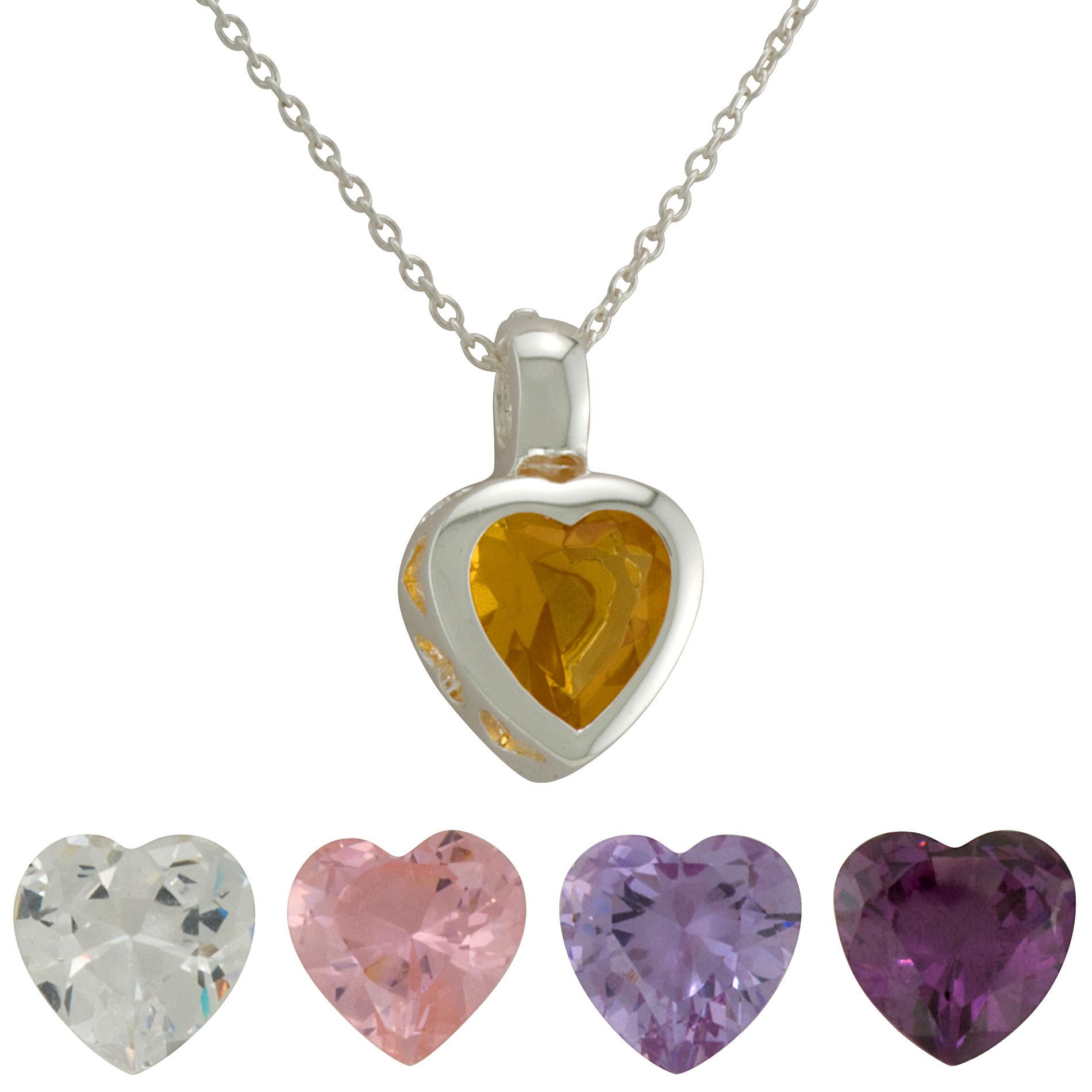 Interchangeable Crystal Heart Pendant in Sterling Silver, Multicolored Interchangeable Crystal Heart Pendant in Sterling Silver, Multicolored