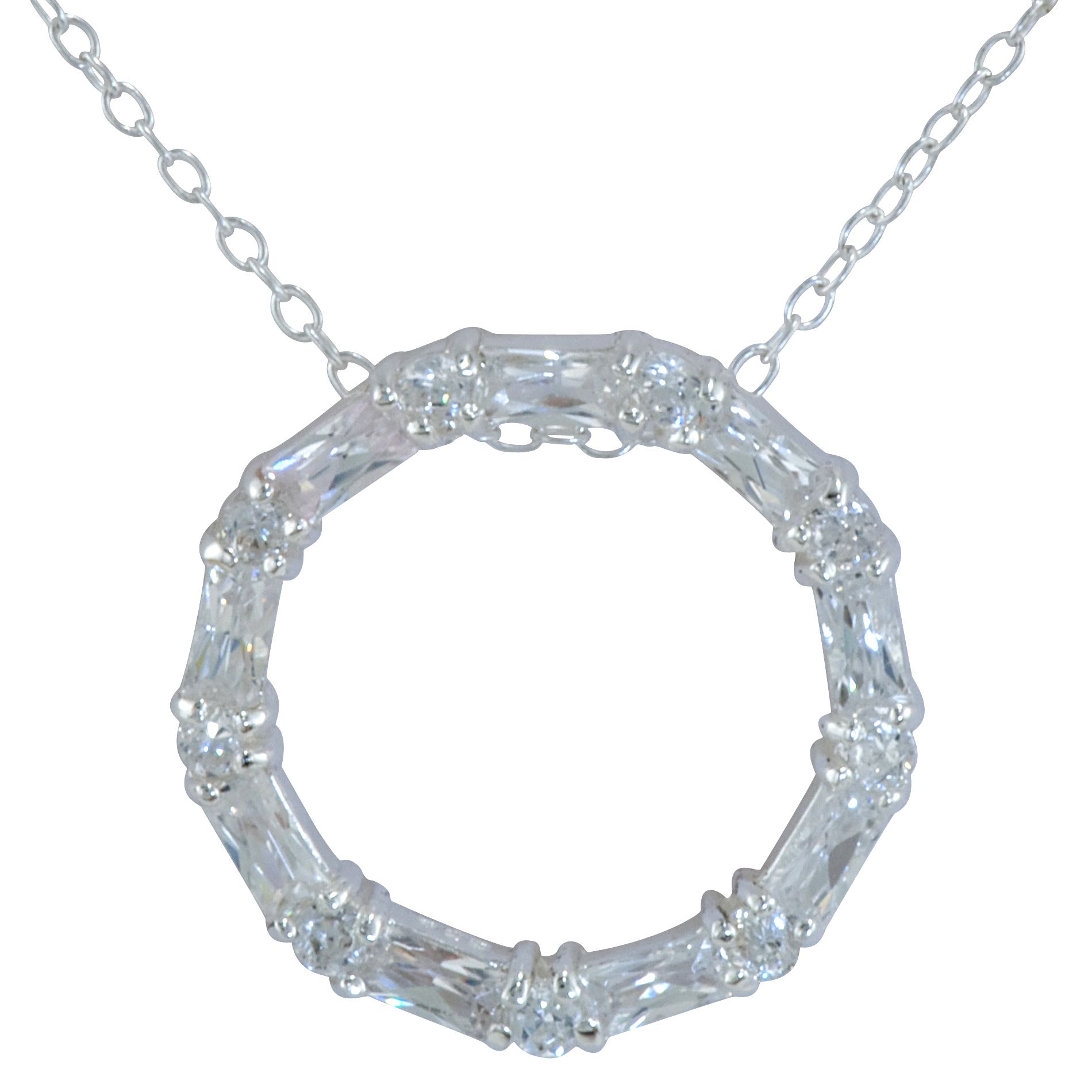 Cubic Zirconia Circle Pendant in Sterling Silver, Clear Cubic Zirconia Circle Pendant in Sterling Silver, Clear