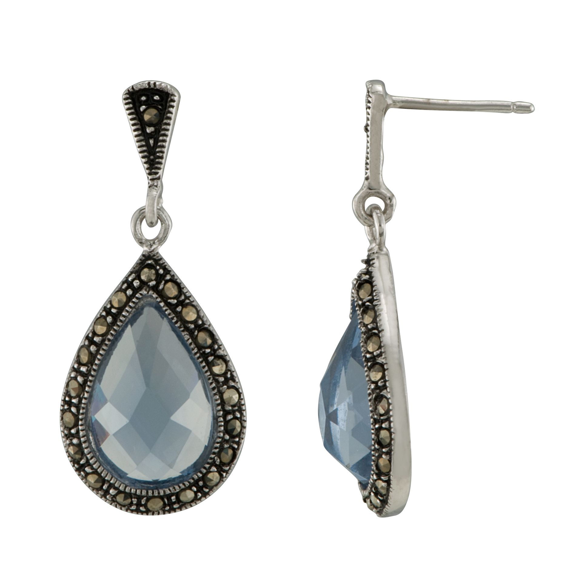 Cubic Zirconia and Marcasite Sterling Silver Teardrop Earrings Cubic Zirconia and Marcasite Sterling Silver Teardrop Earrings