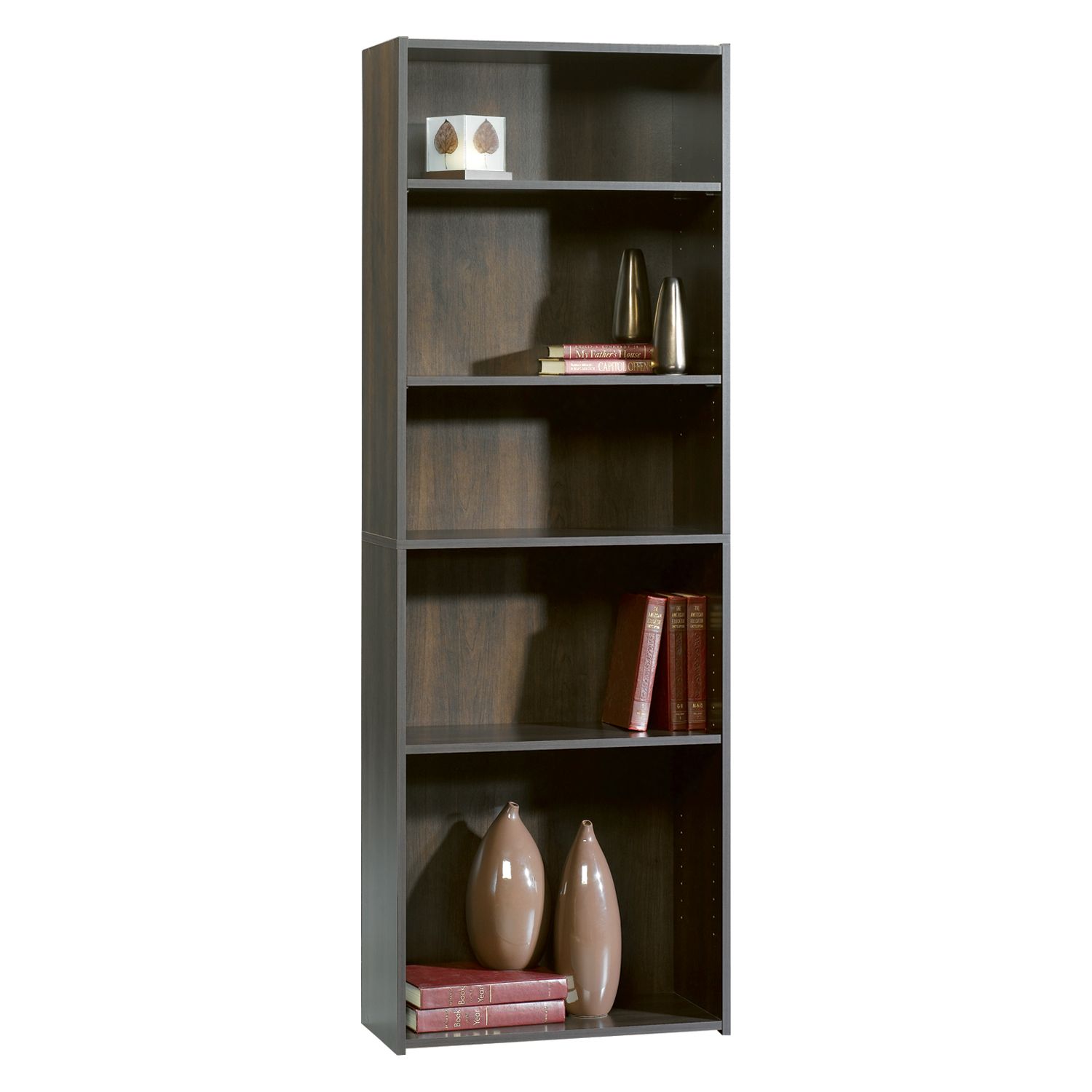 Sauder Beginnings 5 Shelf Wood Bookcase, Cinnamon Cherry Finish, Brown Sauder Beginnings 5 Shelf Wood Bookcase, Cinnamon Cherry Finish, Brown