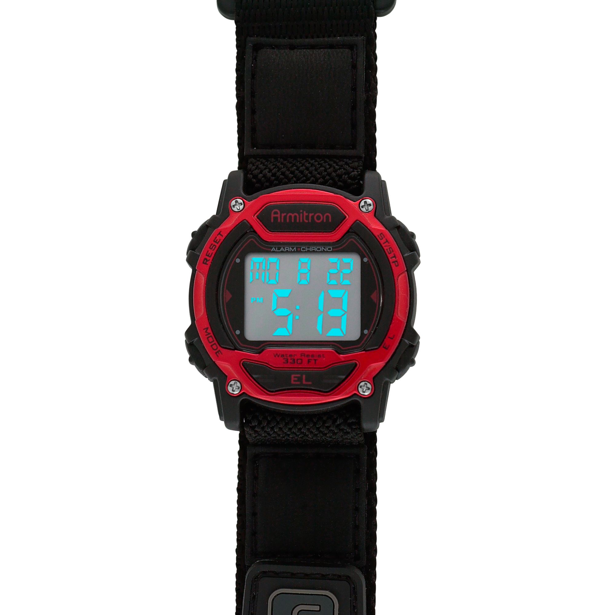 Armitron Ladies Digital Watch with Red/Black Case and Black Fast Wrap Fabric Band