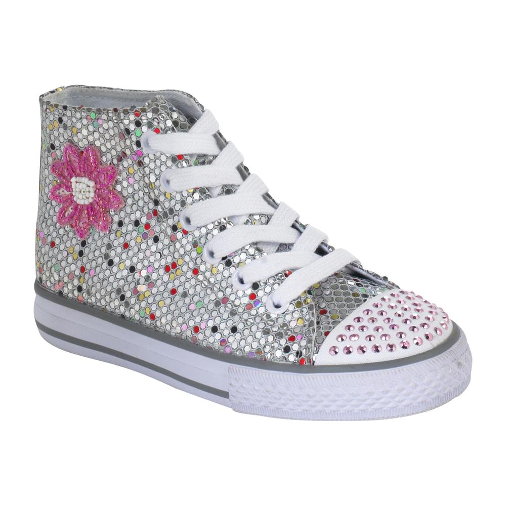 Expressions Girls&#39; Abbigail Sparkle Canvas High Top Sneaker - Silver