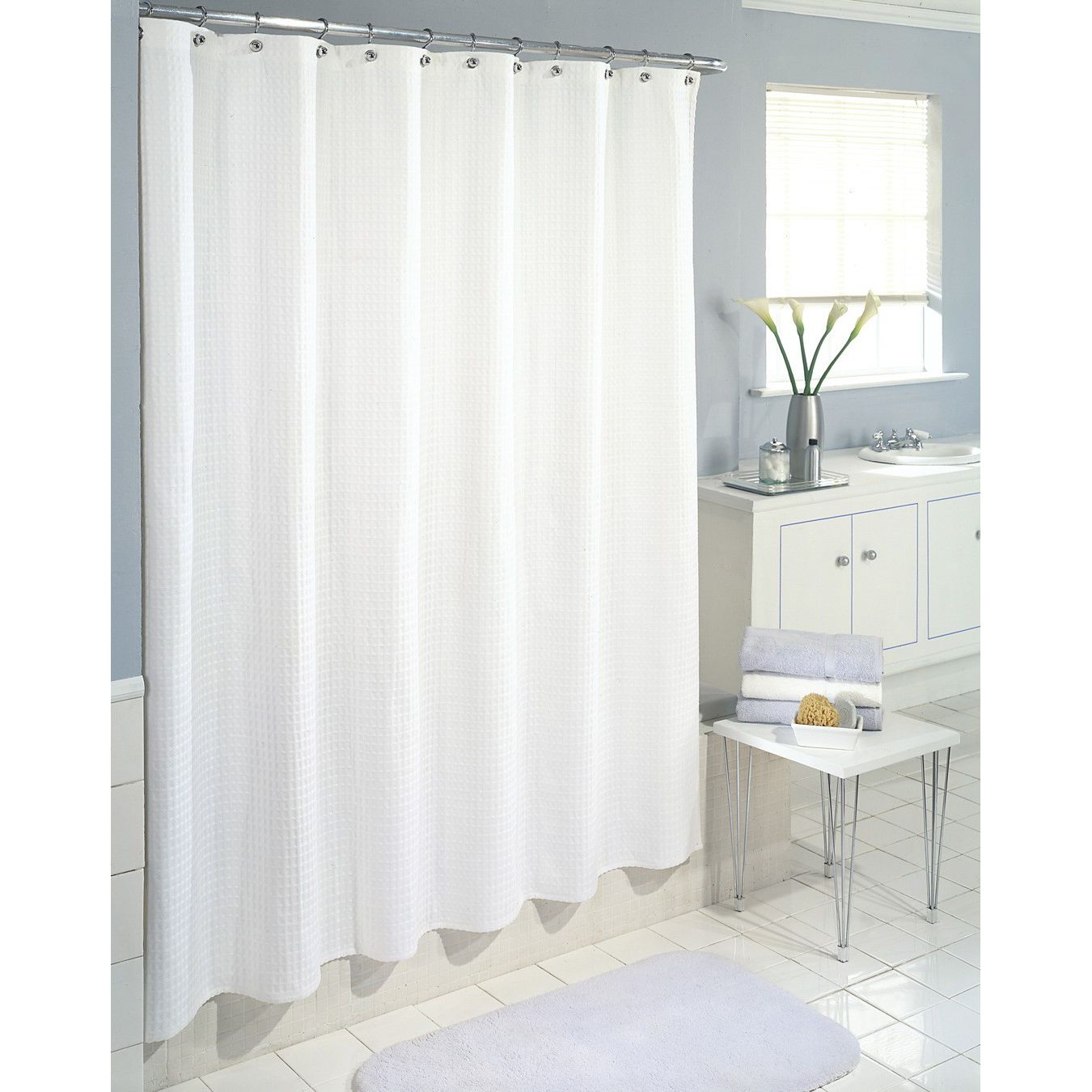 Essential Home Waffle Wave Fabric Shower Curtain White Essential Home Waffle Wave Fabric Shower Curtain White
