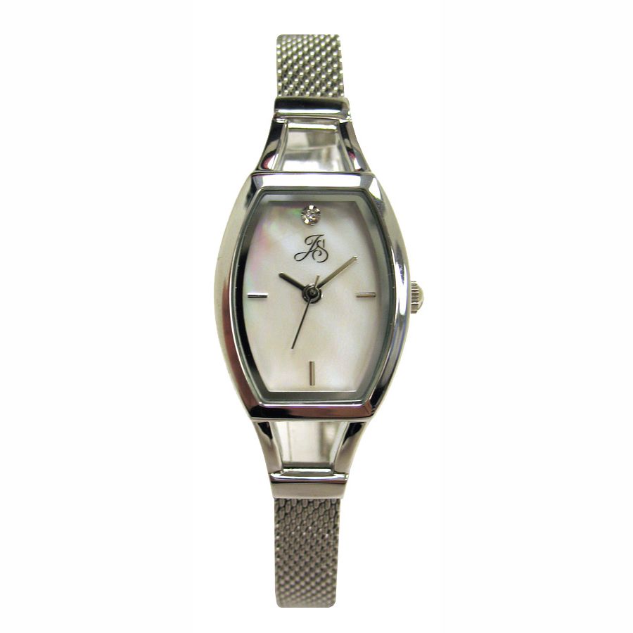 Jaclyn Smith Ladies Watch with Silvertone Barrel Case, White Dial and Mesh Band Jaclyn Smith Ladies Watch with Silvertone Barrel Case, White Dial and Mesh Band