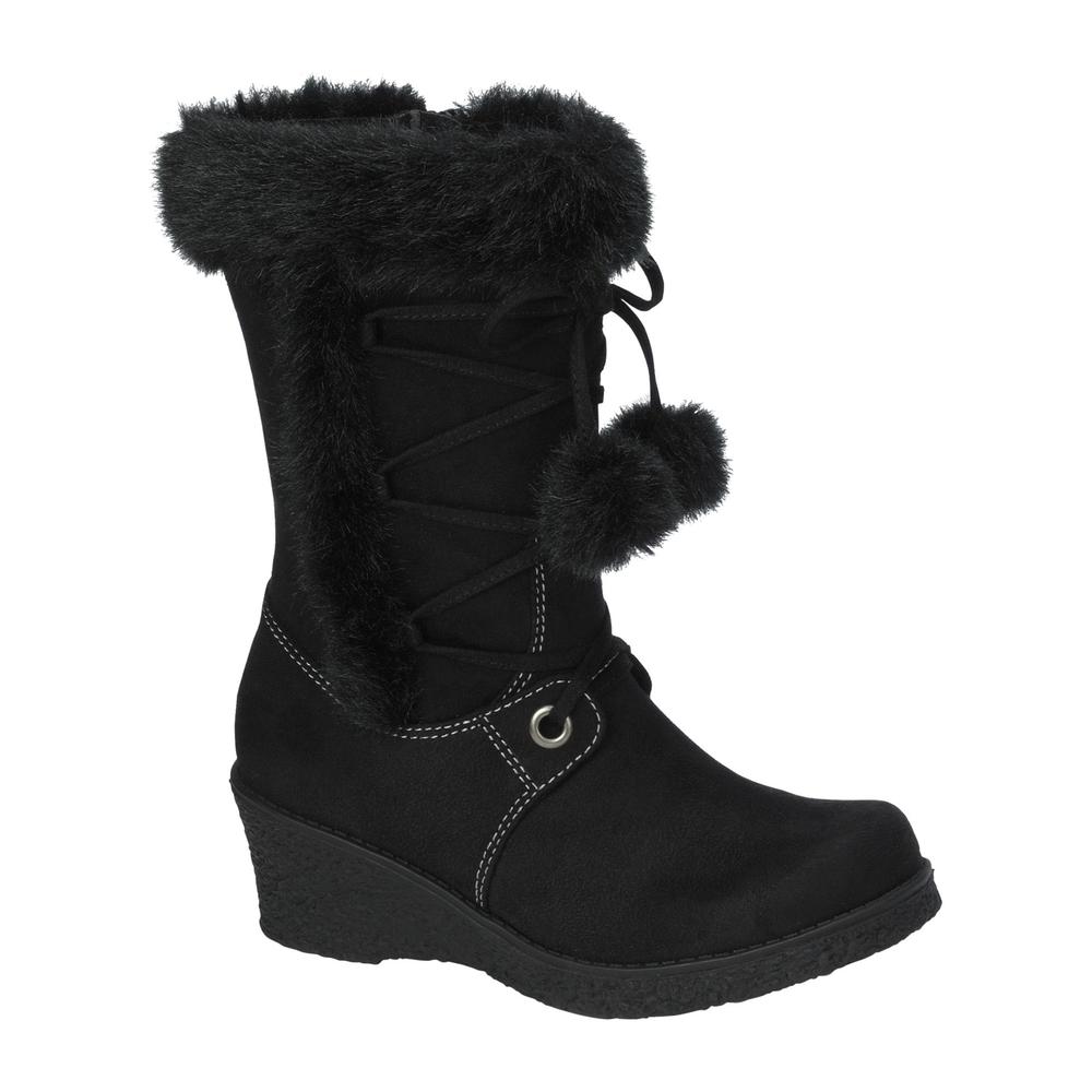 Expressions Racquel Girl&#39;s Suede Fur Wedge Boot - Black
