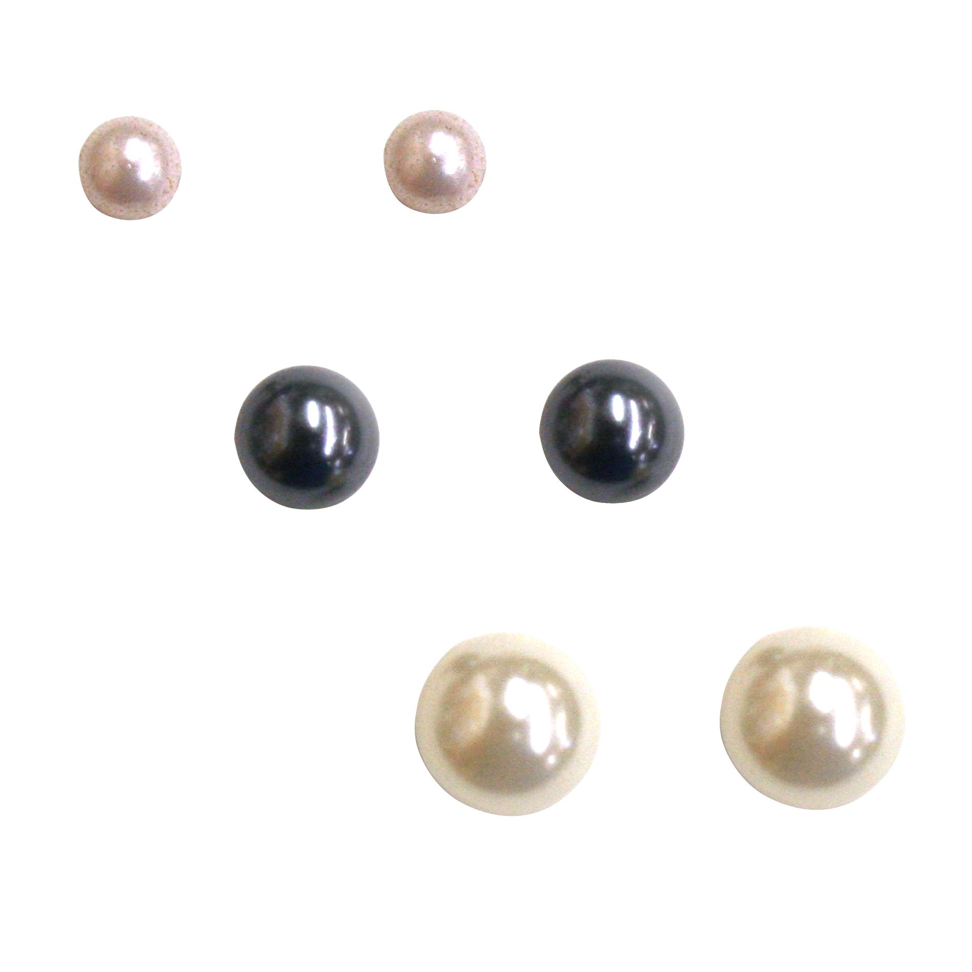 Simulated Pearl Trio Earrings, White Simulated Pearl Trio Earrings, White