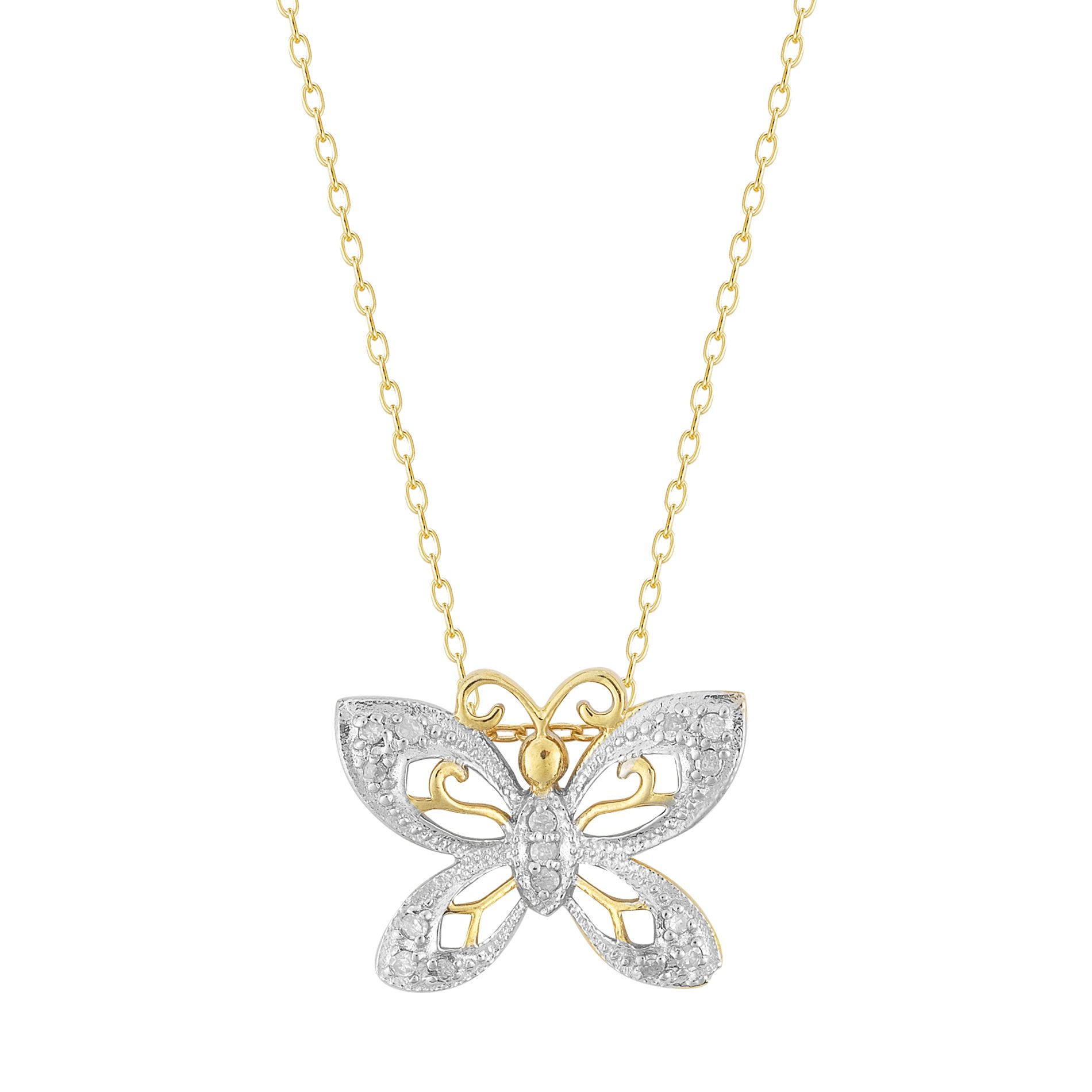 Avance 18Kt Gold Over Sterling Silver 1/10Cttw Diamond Butterfly