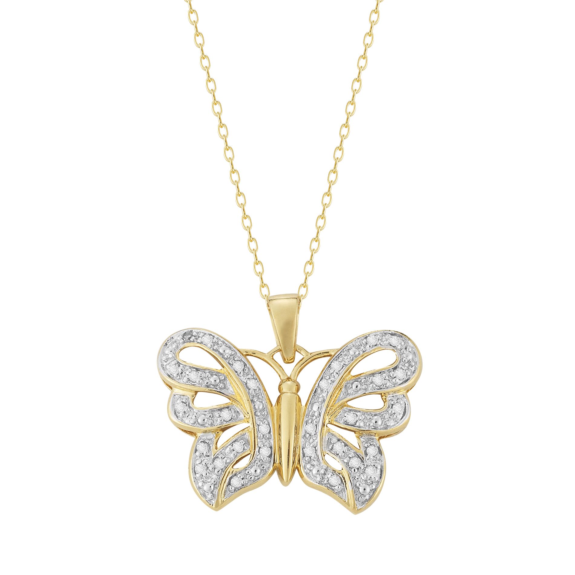 Avance 18Kt Gold Over Sterling Silver 1/5Cttw Diamond Butterfly
