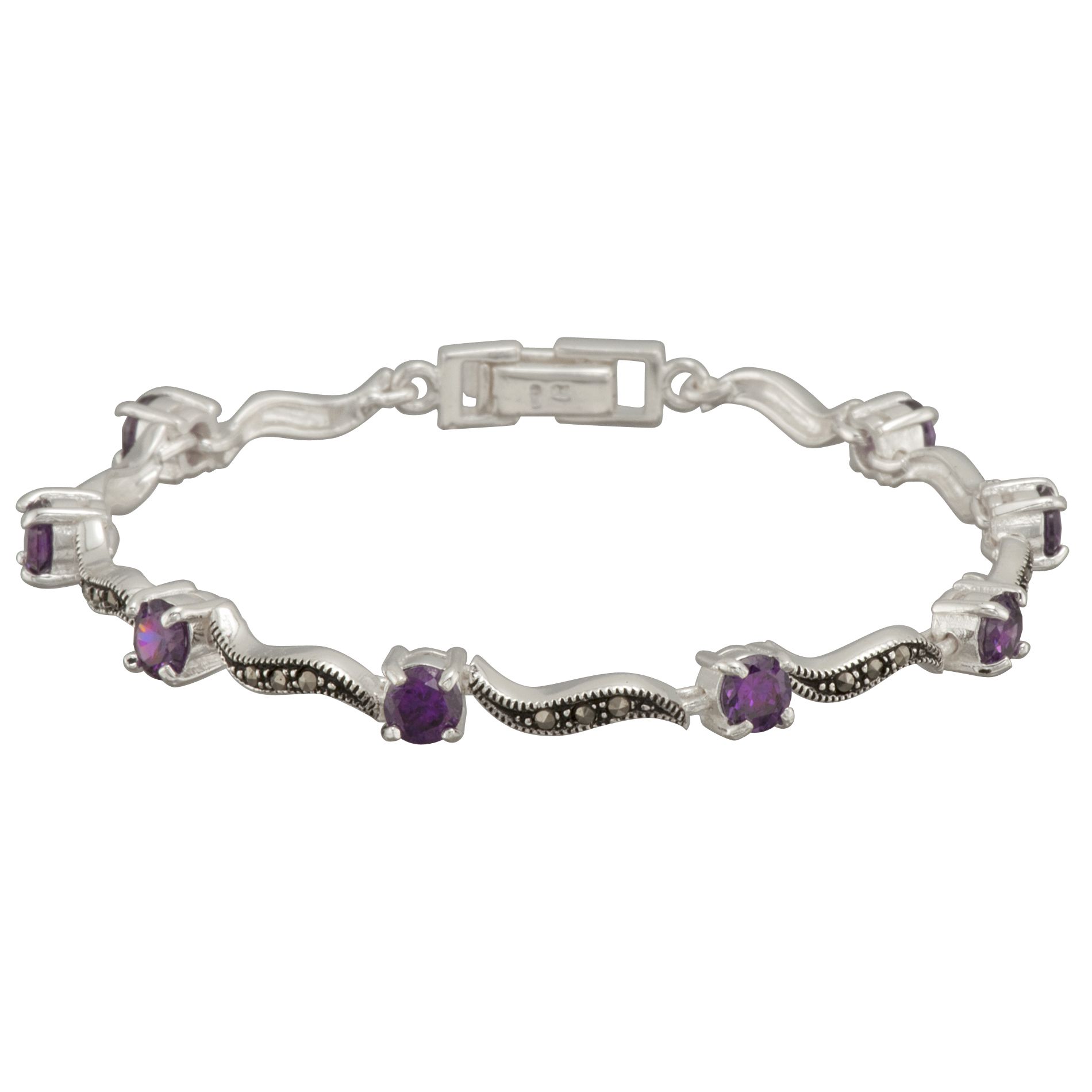 Marcasite and Amethyst Sterling Silver Bracelet, Purple Marcasite and Amethyst Sterling Silver Bracelet, Purple