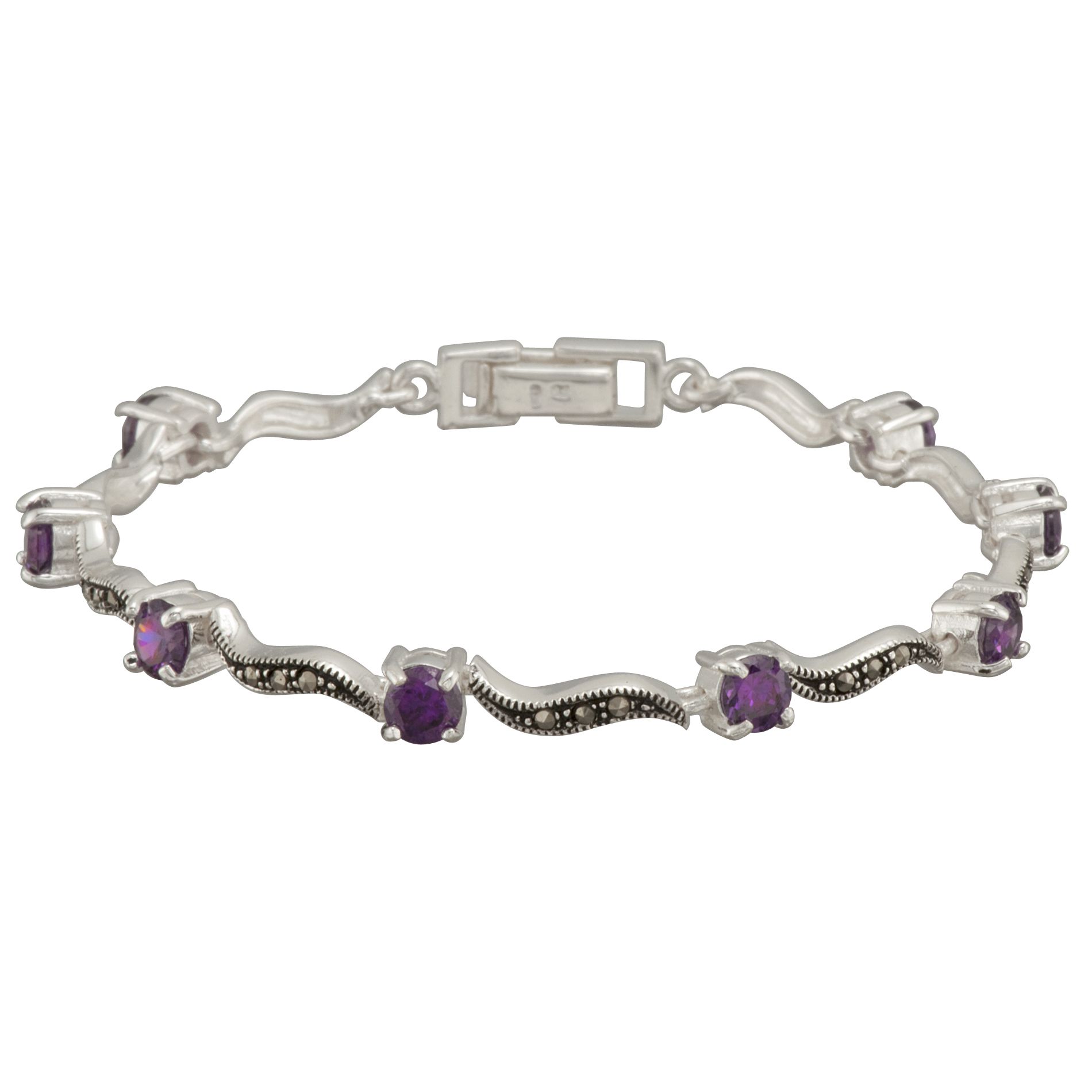 Marcasite and Amethyst Sterling Silver Bracelet