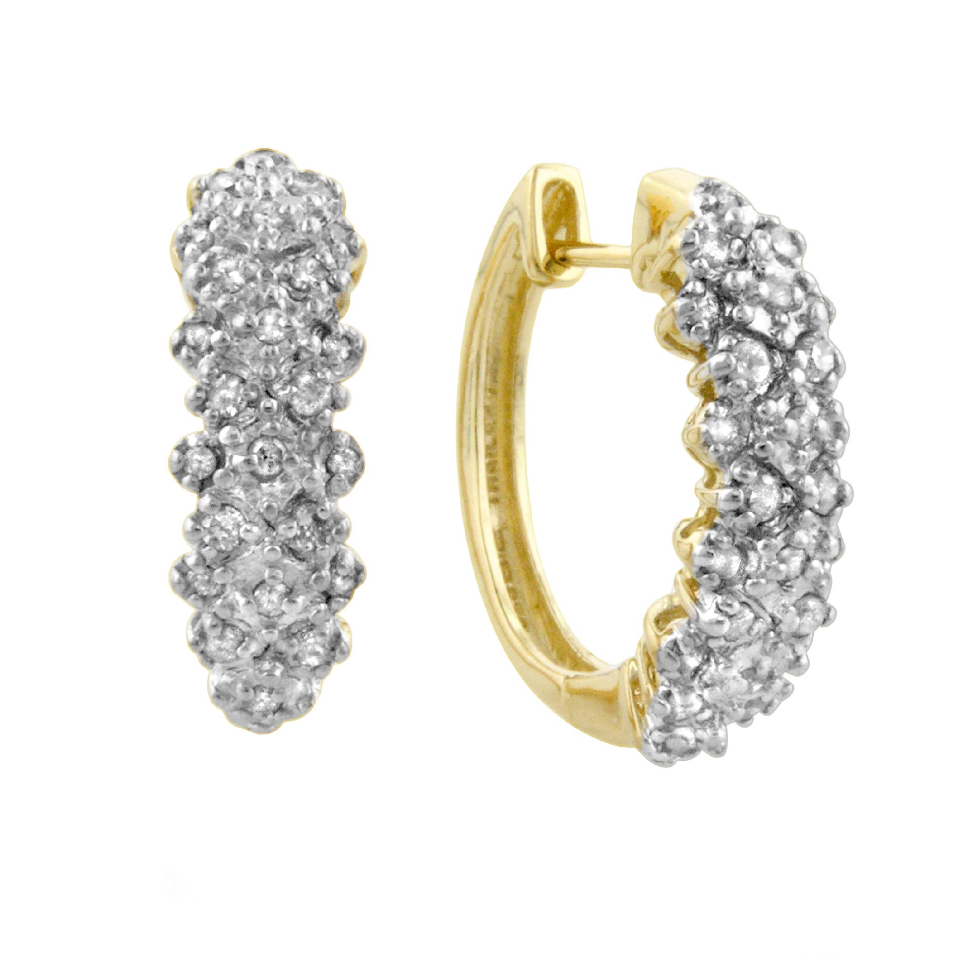 Gold Over Silver 1/2cttw Diamond Cluster Hoop Earrings