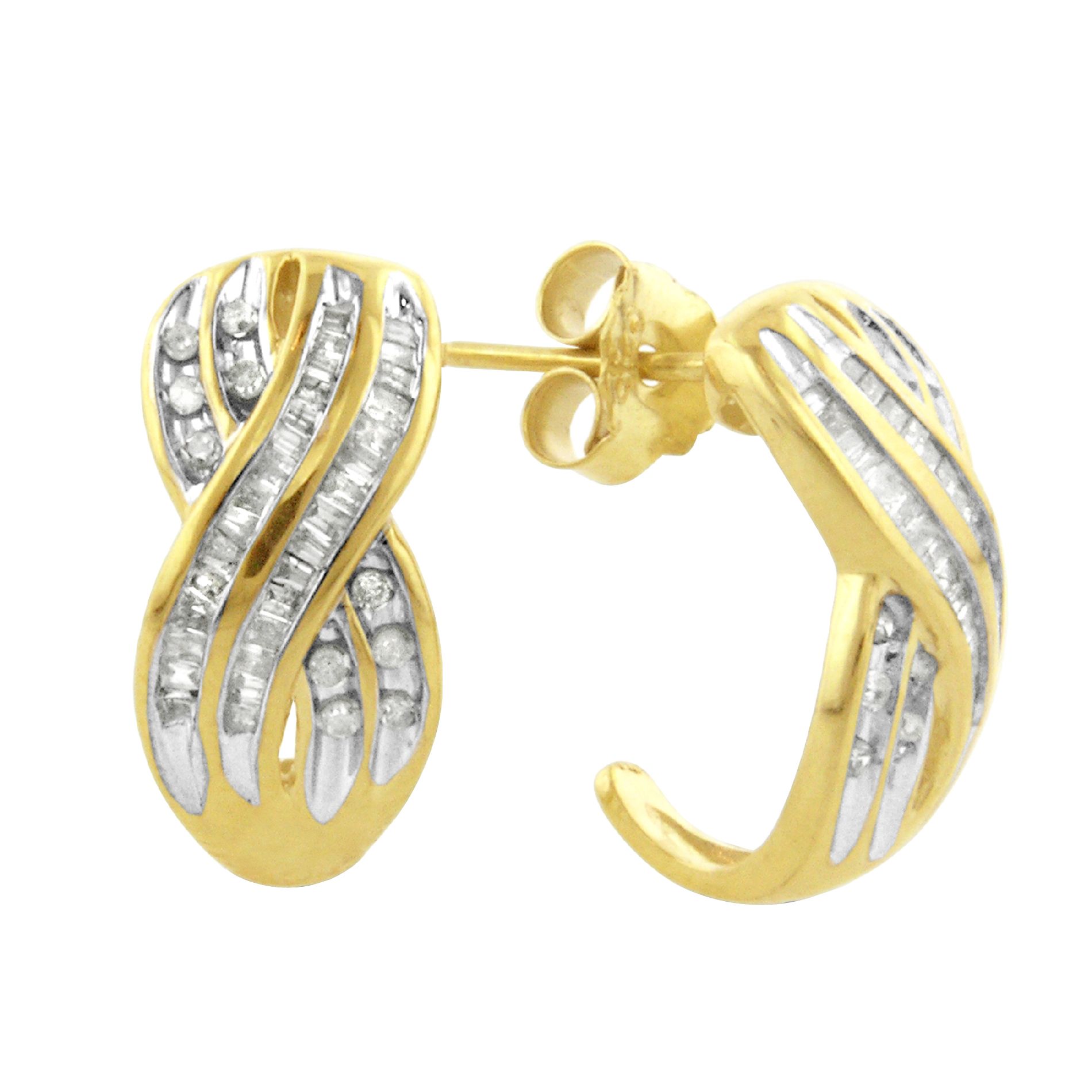 &#34;GOS 1/2CTTW DIAMOND &#34;&#34;S&#34;&#34; BAGUETTE J HOOP EARRINGS&#34;