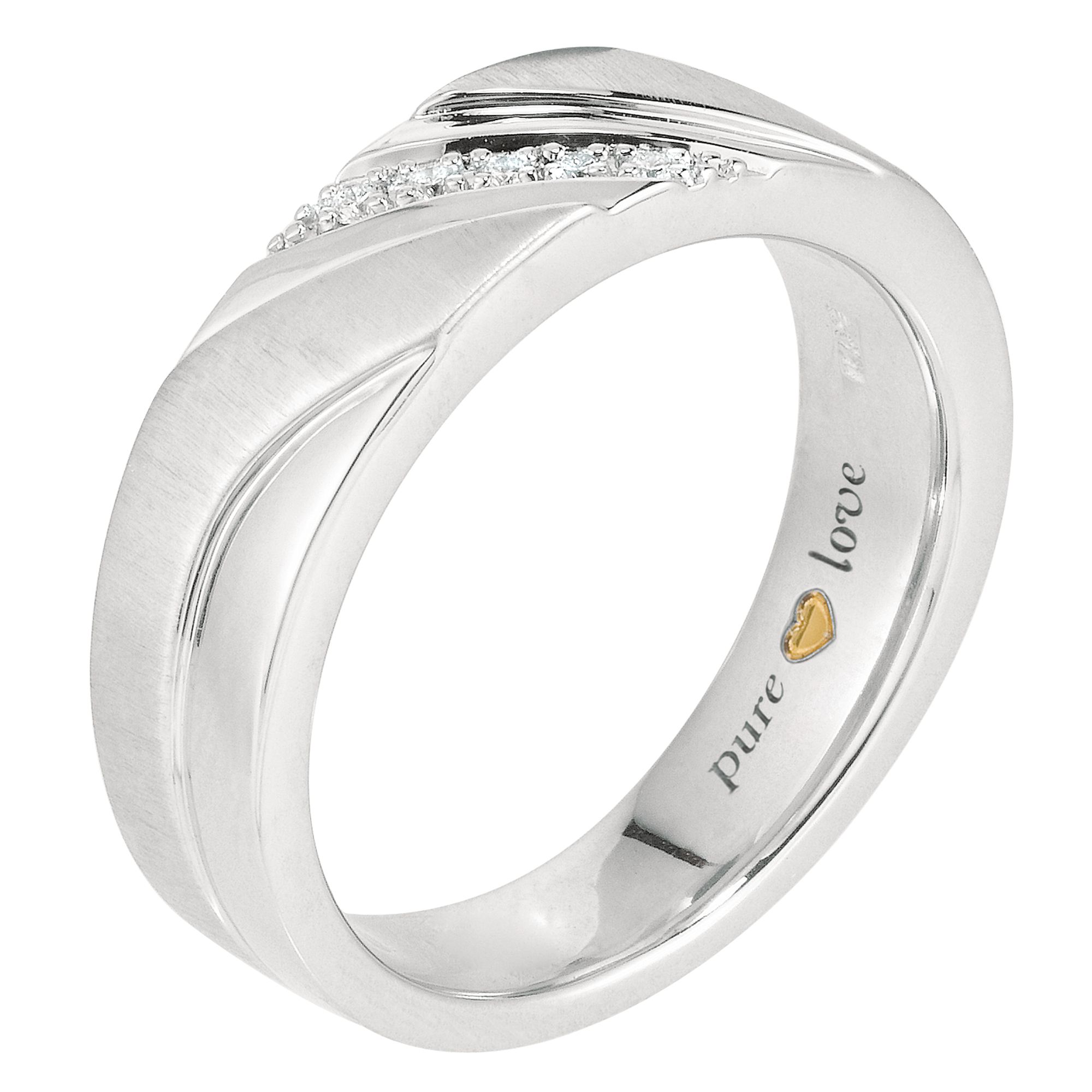 Pure Love Sterling Silver + 24KT Yellow Gold heart  .05 ct t.w. Diamond Wave Mens Ring