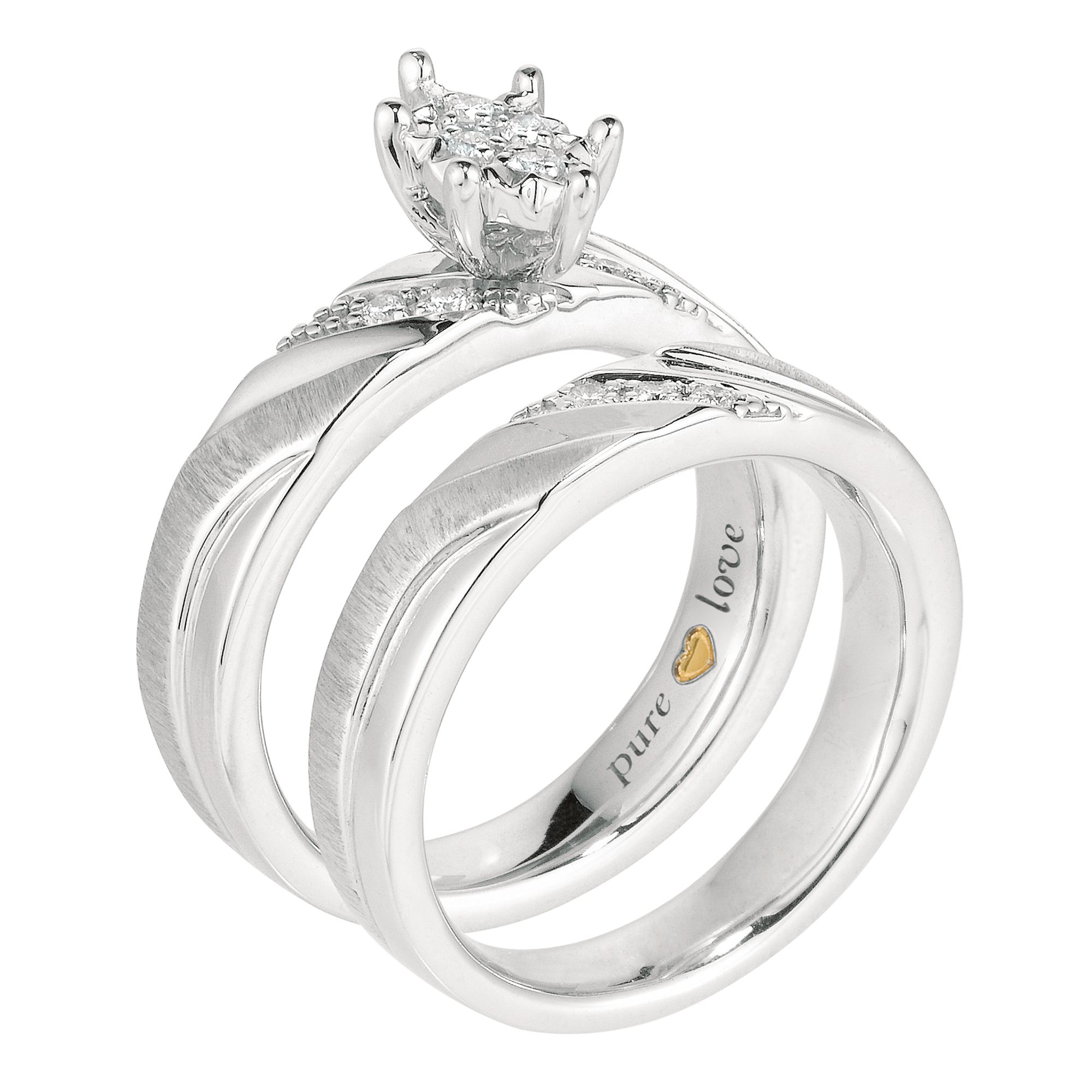 Pure Love Sterling Silver + 24KT Yellow Gold heart 1/7th ct t.w. Diamond  Wave Bridal Set