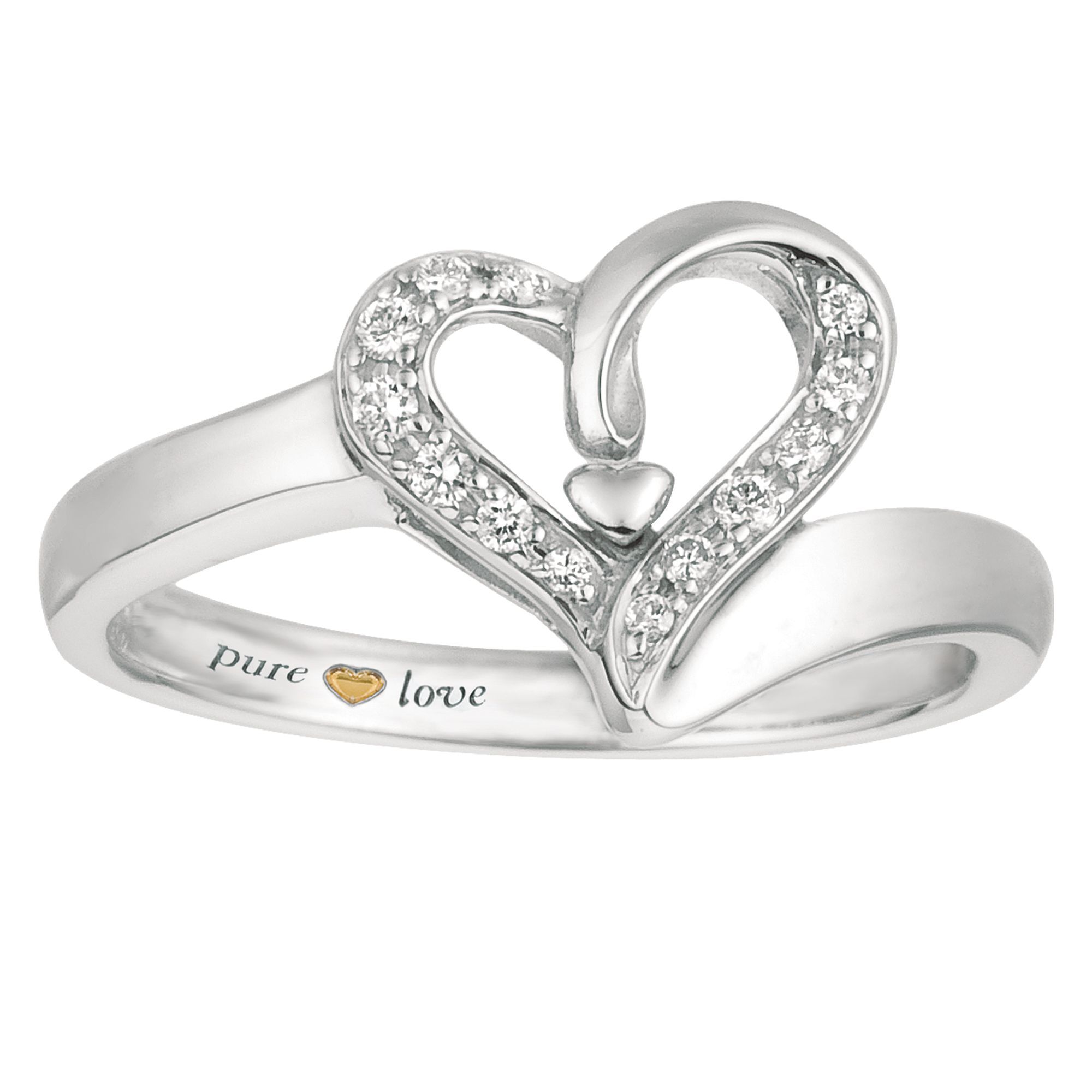Pure Love Sterling Silver + 24KT Yellow Gold heart 1/10 ct t.w. Diamond Ring