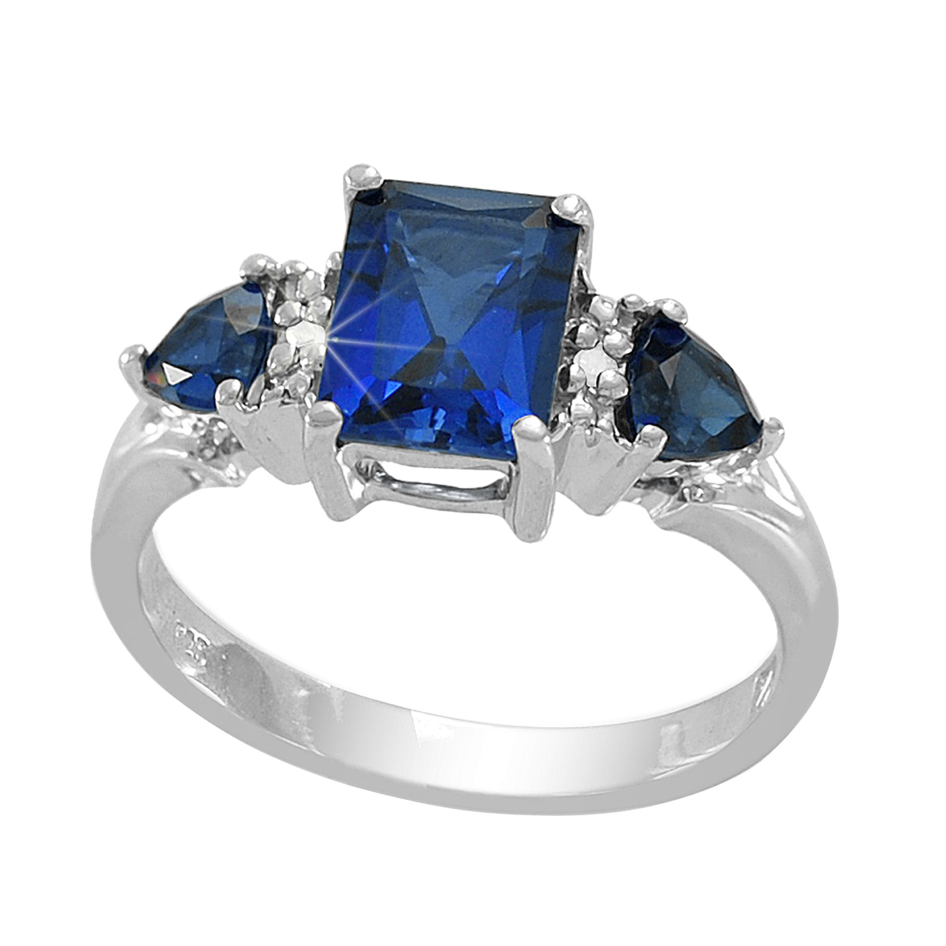 1.79 ctw Lab Created Blue Sapphire and Diamond Accent Ring in Sterling Silver - Size 7 Only
