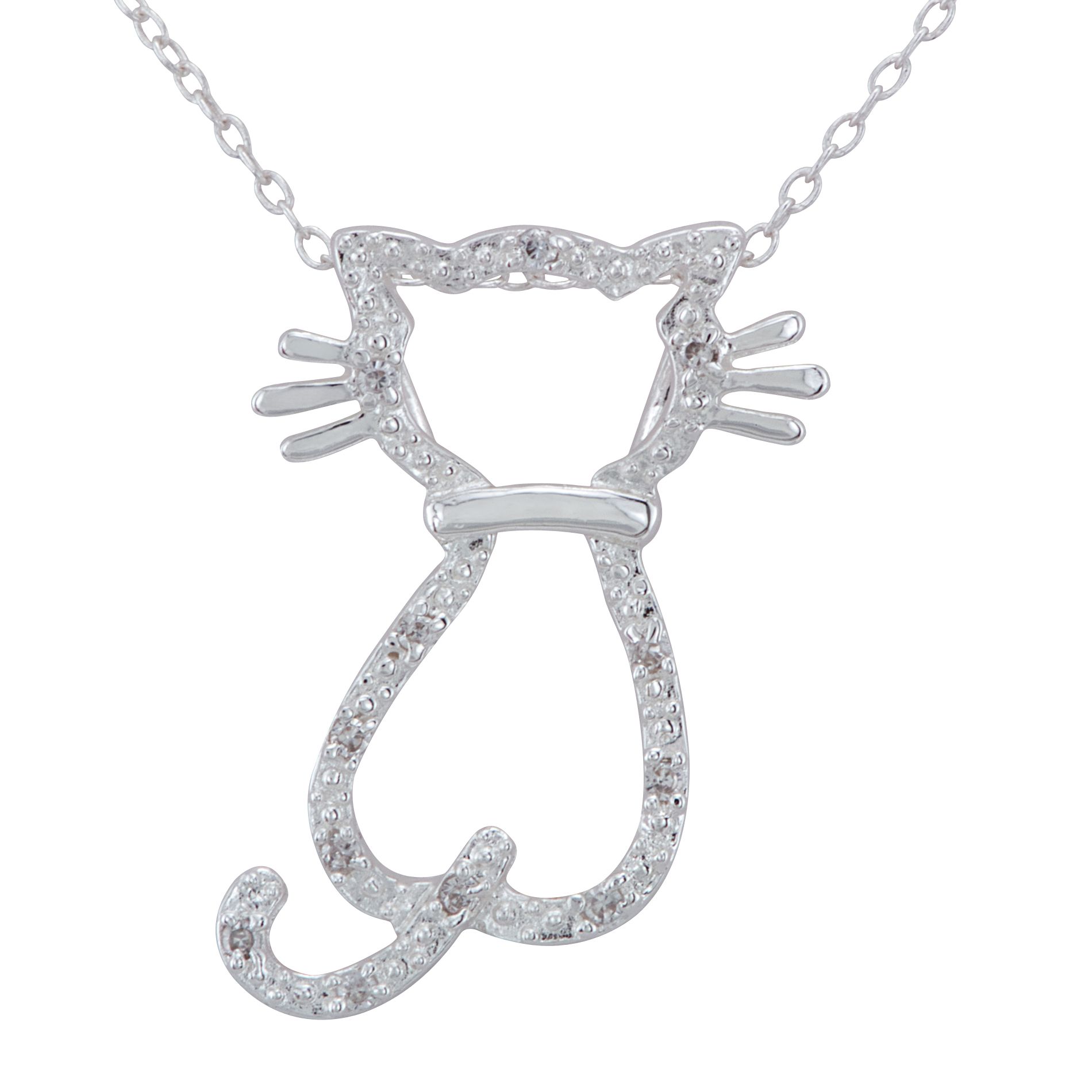 Sterling Silver and White Cubic Zirconia Cat Pendant Sterling Silver and White Cubic Zirconia Cat Pendant