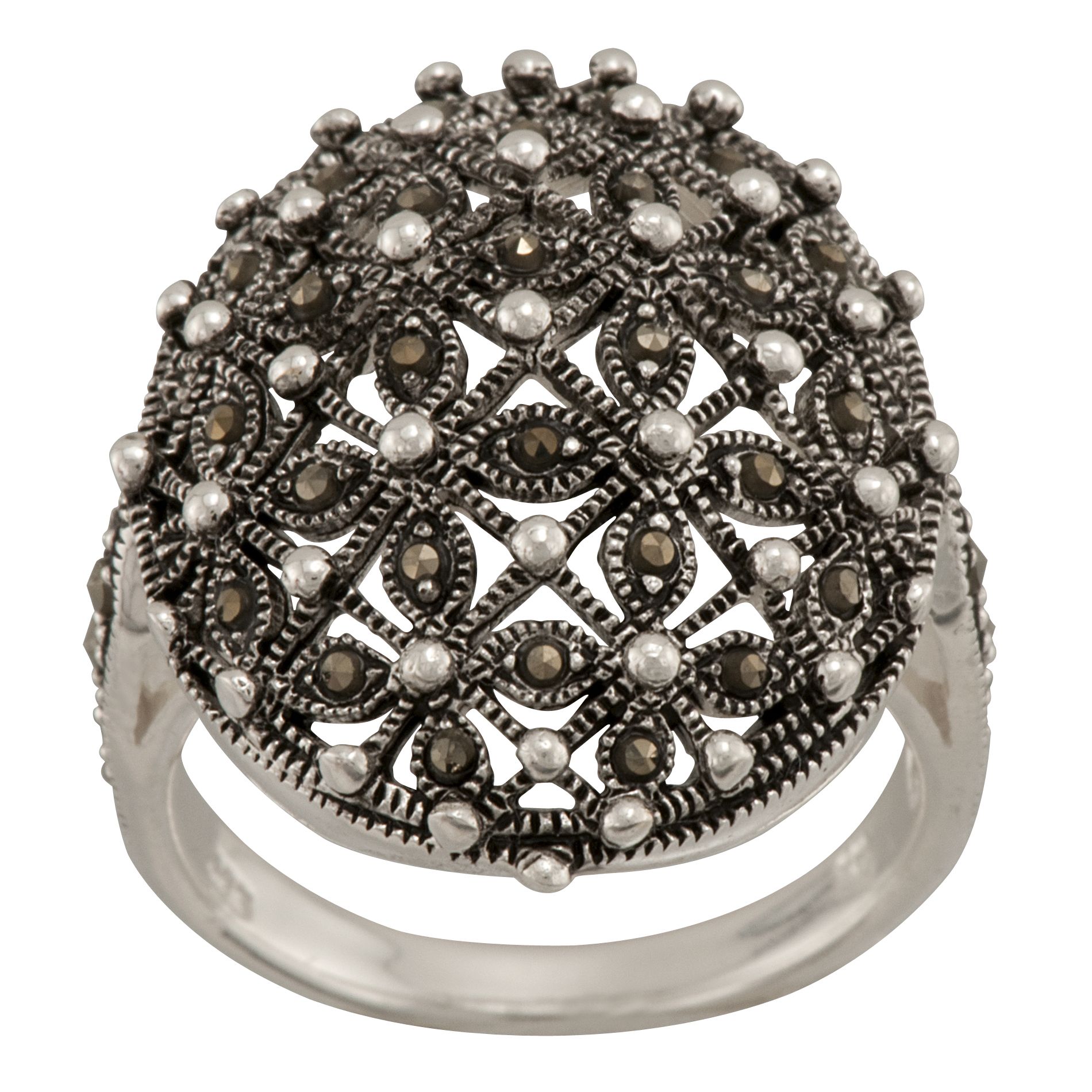 Marcasite and Sterling Silver Oval Flower Ring