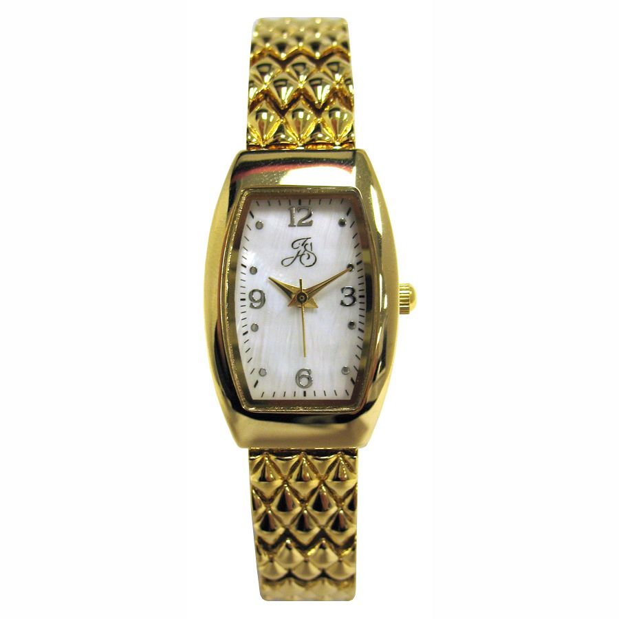 Jaclyn Smith Ladies Watch w/Goldtone Tank Case, Mother-of-Pearl Dial and GT Expansion Band, White Jaclyn Smith Ladies Watch w/Goldtone Tank Case, Mother-of-Pearl Dial and GT Expansion Band, White