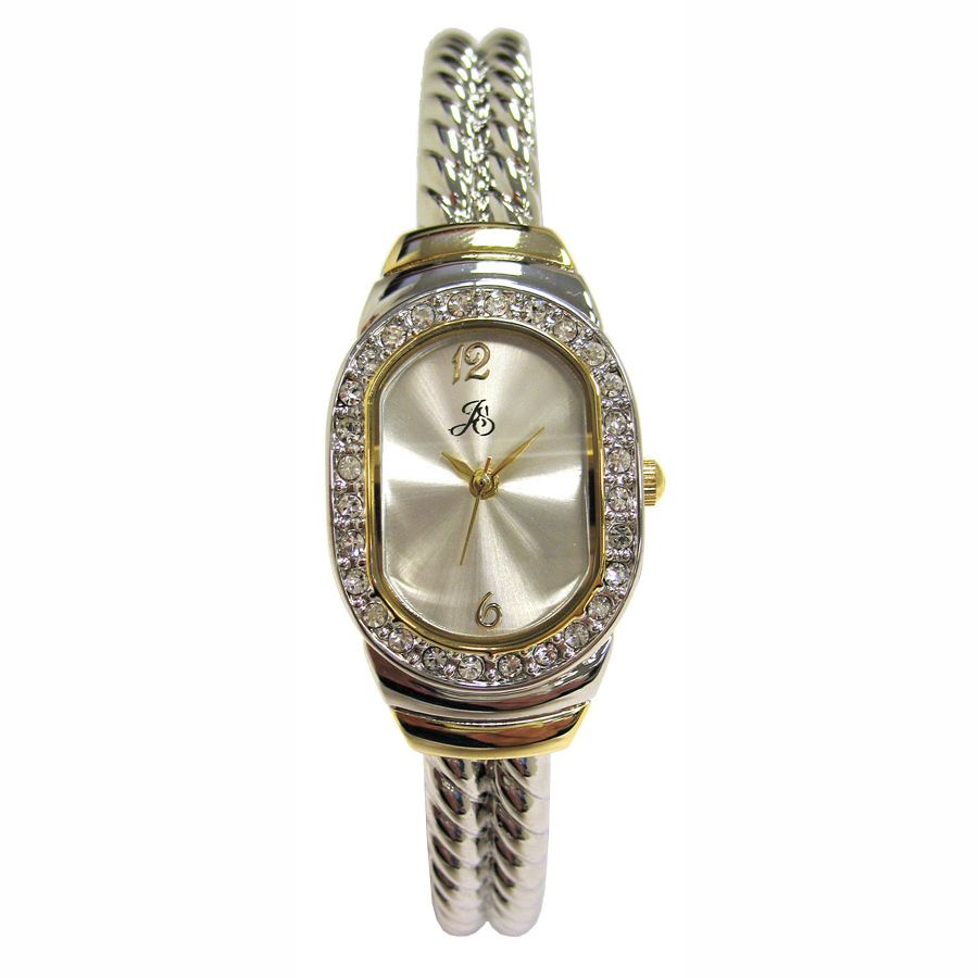 Jaclyn Smith Ladies Stone Accent Dress Watch with TT Oval Case and Bangle Band, Grey Jaclyn Smith Ladies Stone Accent Dress Watch with TT Oval Case and Bangle Band, Grey