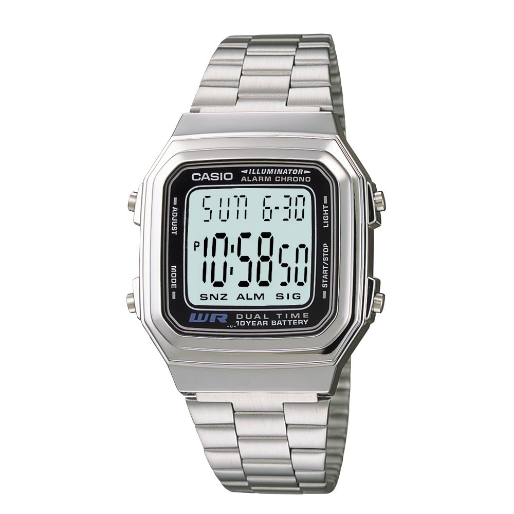 Casio Mens Calendar Day/Date Large Face Digital Watch with Silvertone Expansion Band