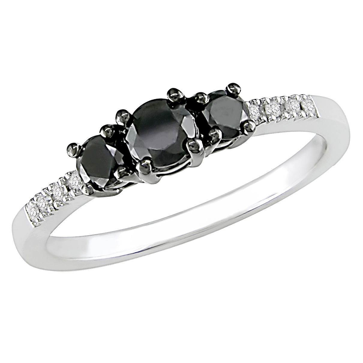 0.50 cttw  Black and White Diamond Three&#45;Stone Ring in Sterling Silver