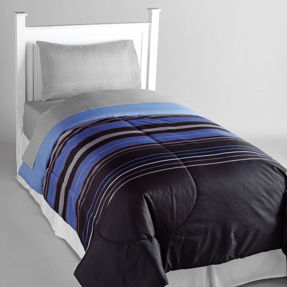 Essential Home Microfiber Comforter &#45; Blue/Black Stripe