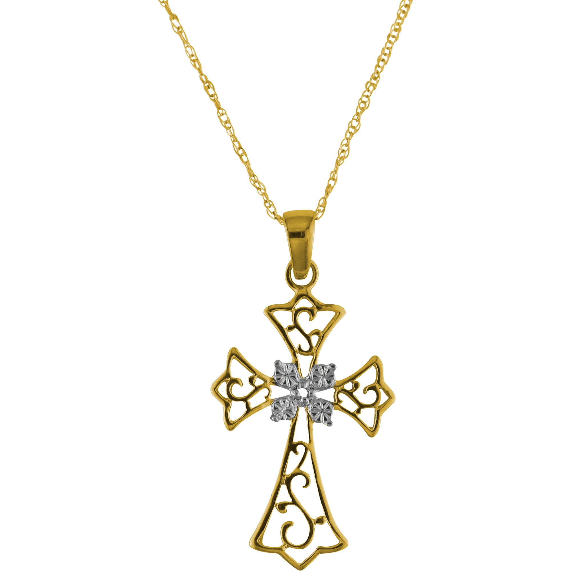 18kt Gold Over Sterling Silver Diamond Accent Cross Pendant, Yellow 18kt Gold Over Sterling Silver Diamond Accent Cross Pendant, Yellow