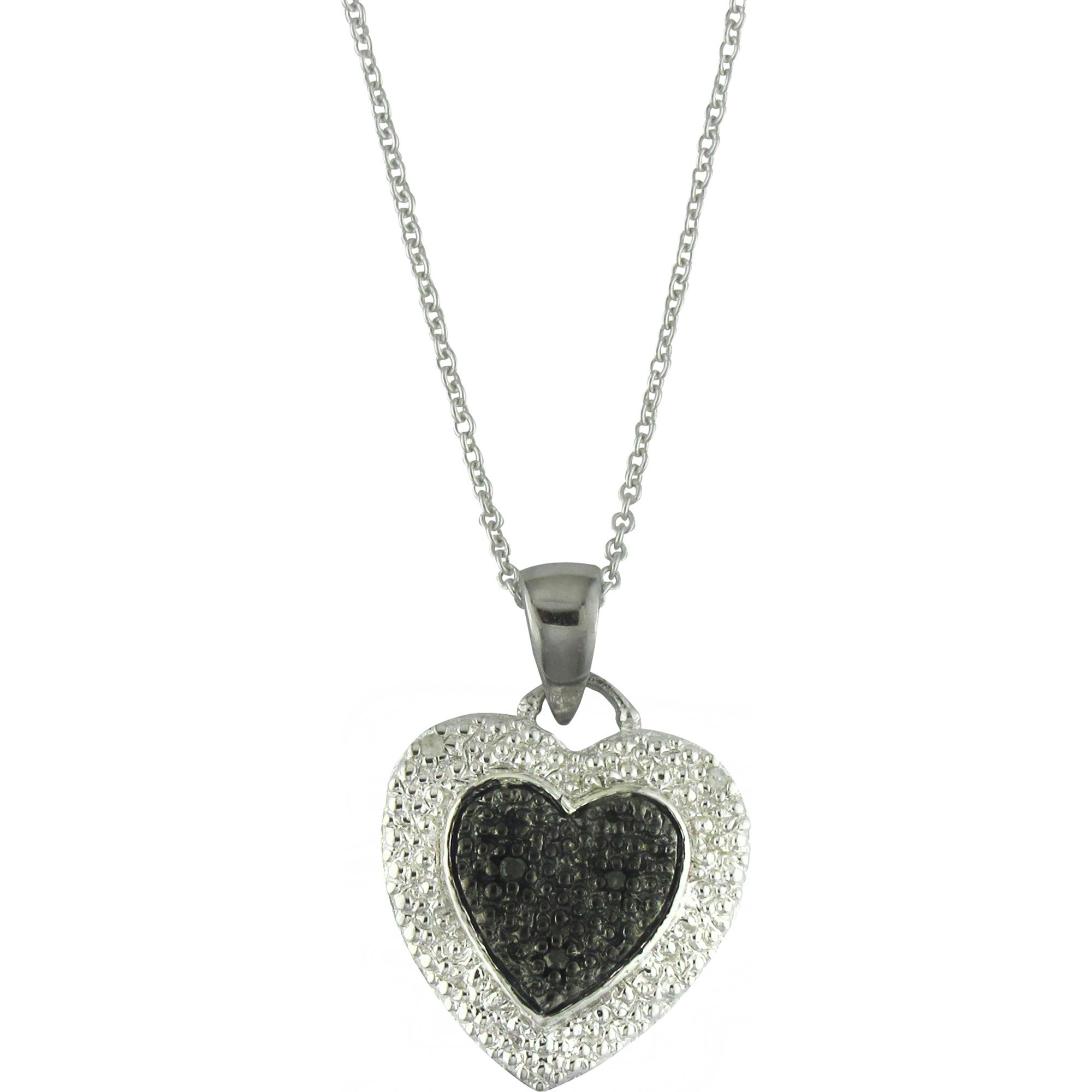 Black and White Diamond Accent Sterling Silver Heart Pendant