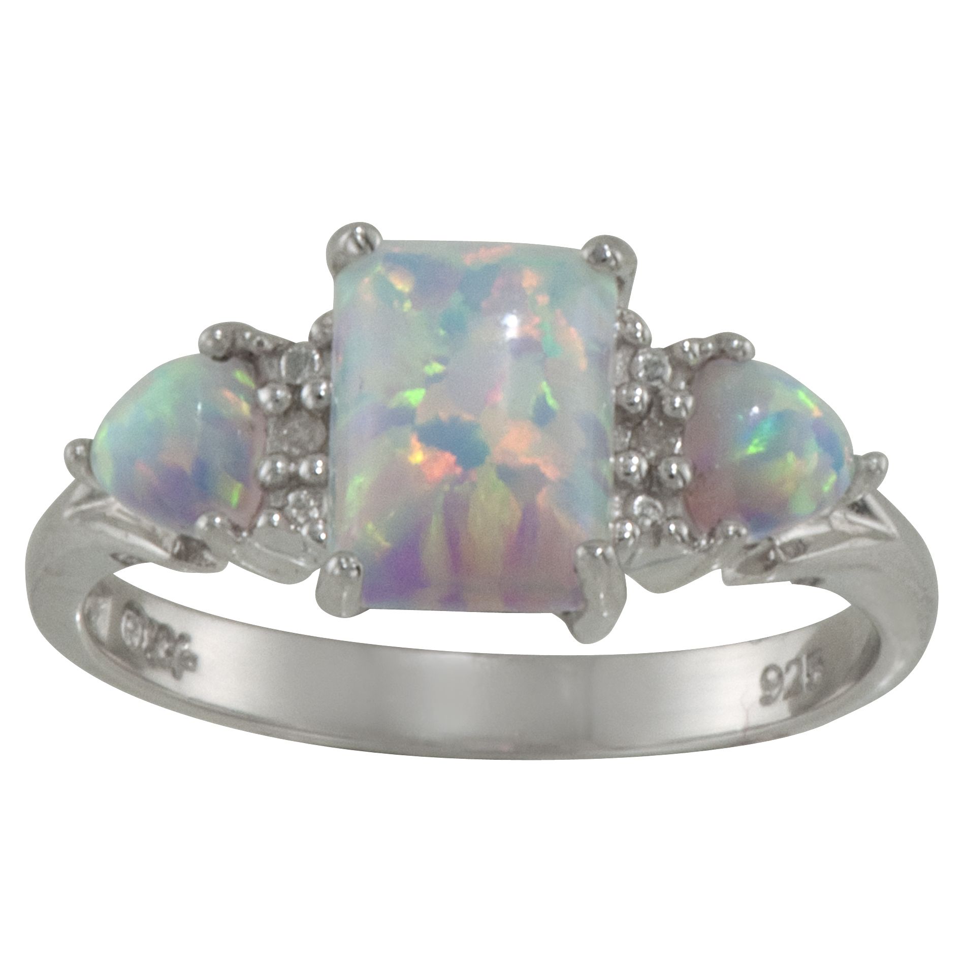 1.03 ctw Lab Created Opal and Diamond Accent Ring in Sterling Silver