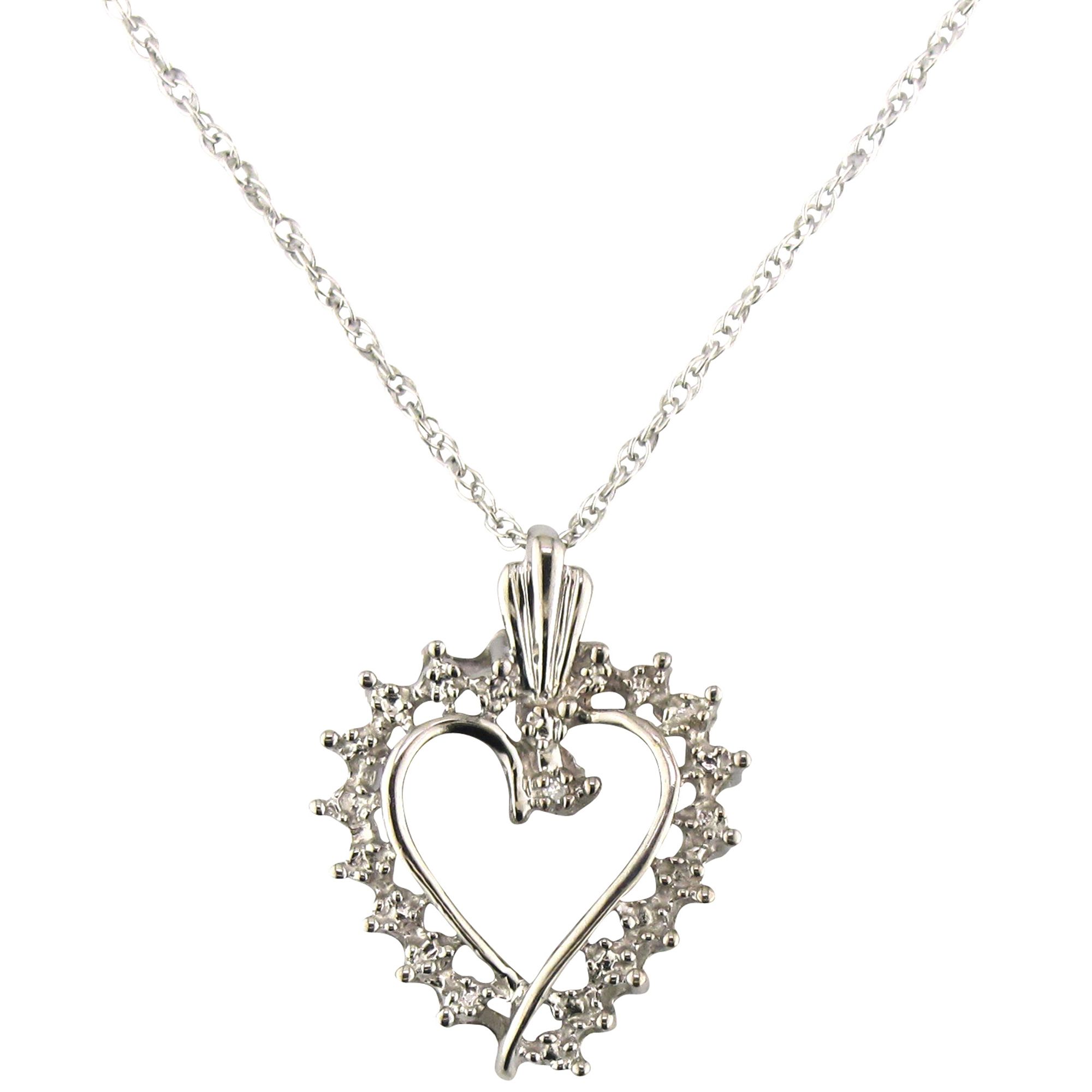 10k White Gold Diamond Accent Heart Pendant With Gold Filled Chain, Yellow 10k White Gold Diamond Accent Heart Pendant With Gold Filled Chain, Yellow