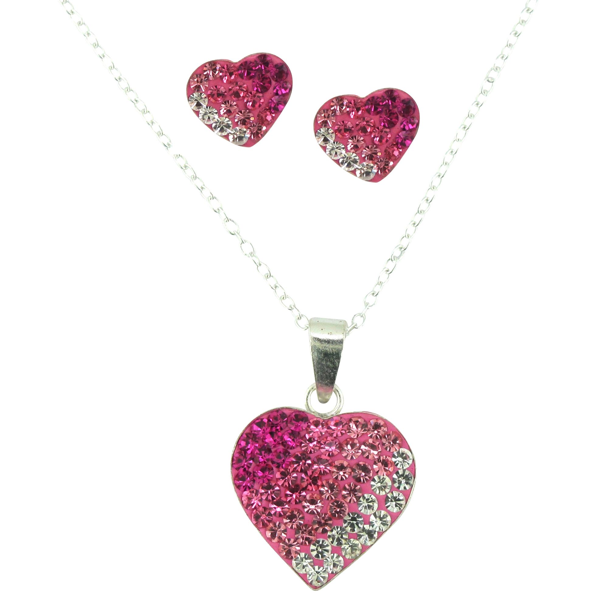 Pink Crystal Earring and Pendant Set in Sterling Silver Pink Crystal Earring and Pendant Set in Sterling Silver