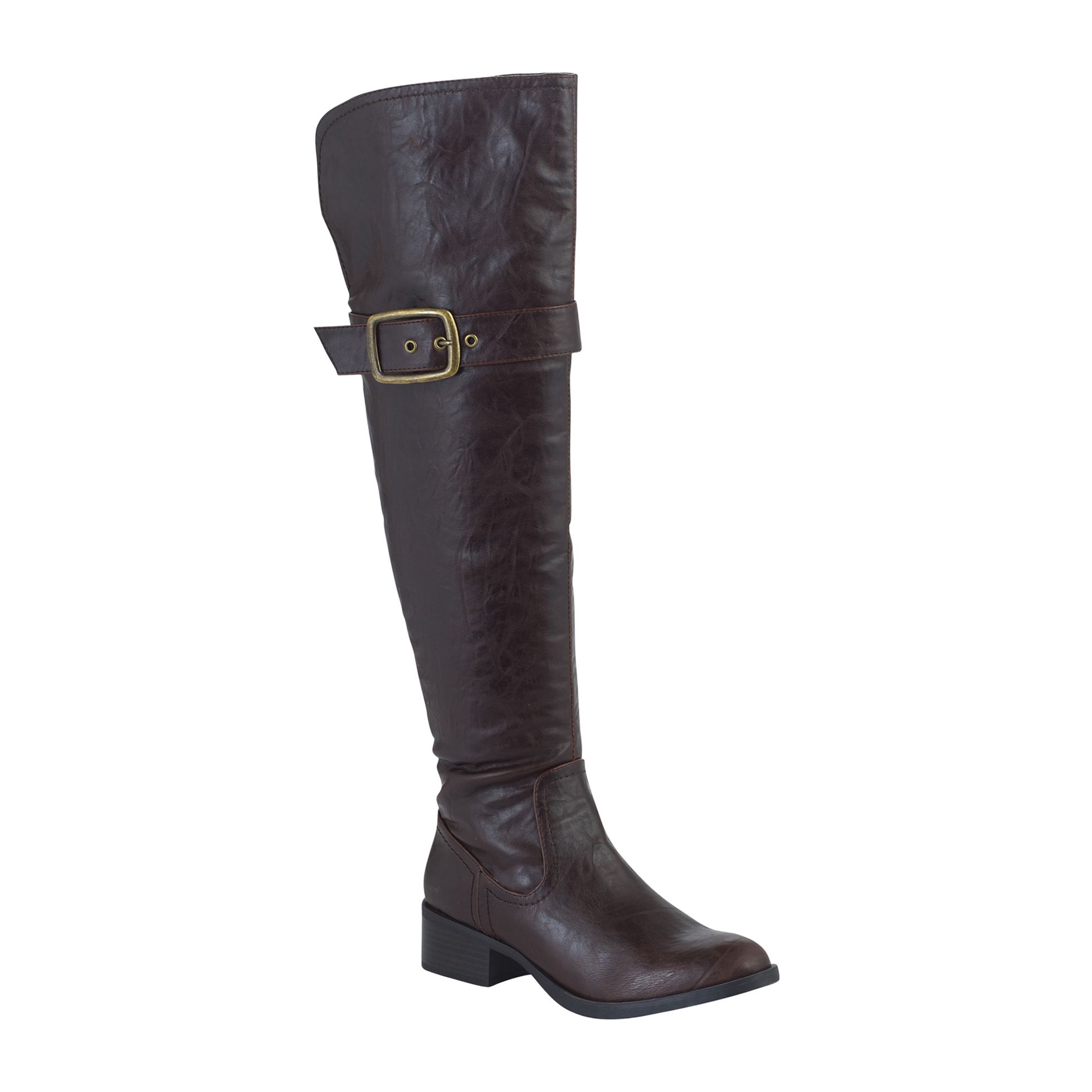 Soda Women&#39;s Clef Knee High Boot with Buckle &#45; Brown
