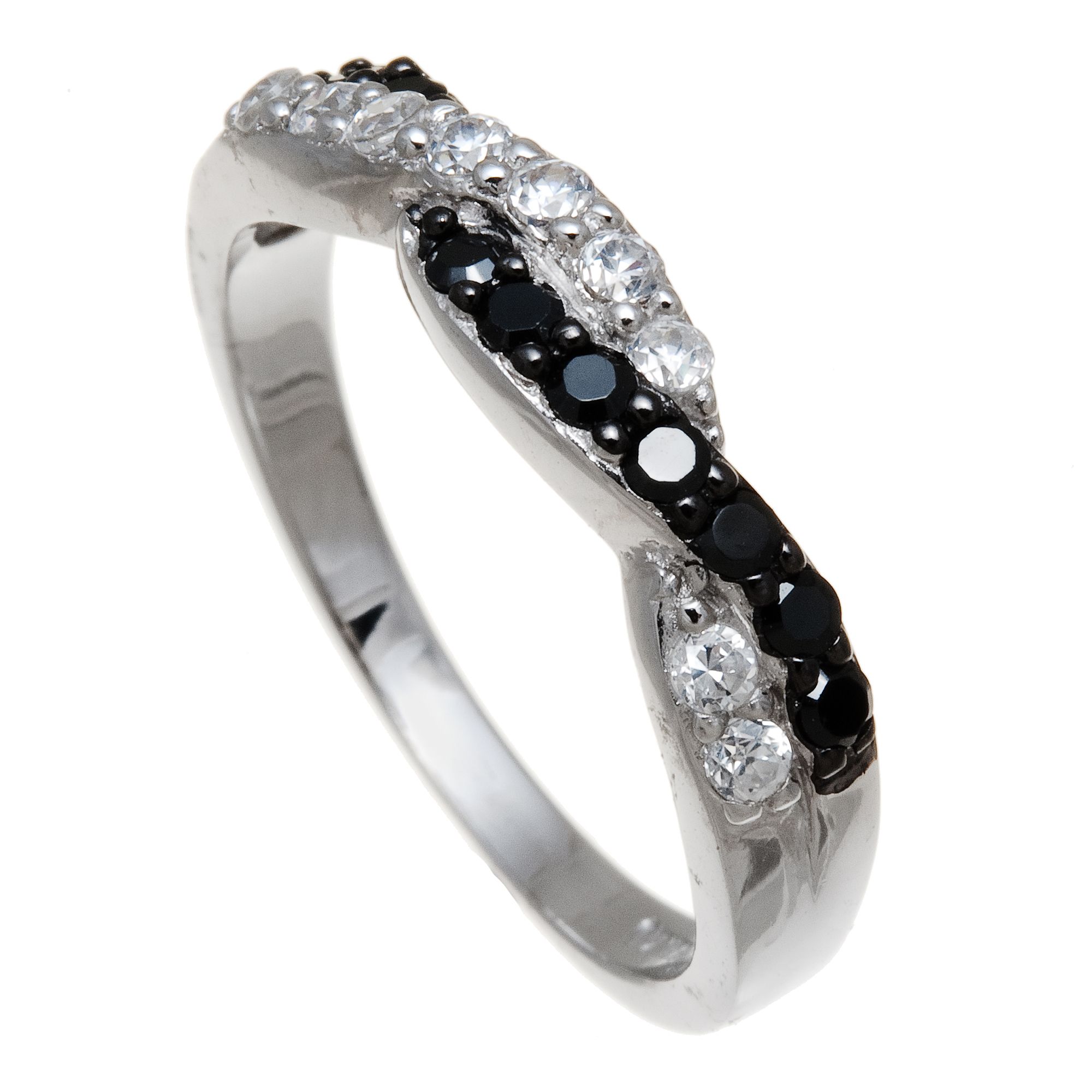 Black and White CZ Sterling Silver Ring