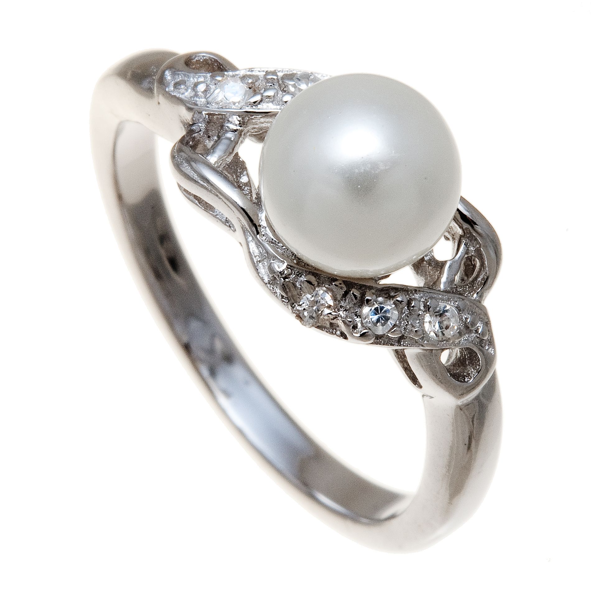 Sterling Silver CZ and Simulated Pearl Ring
