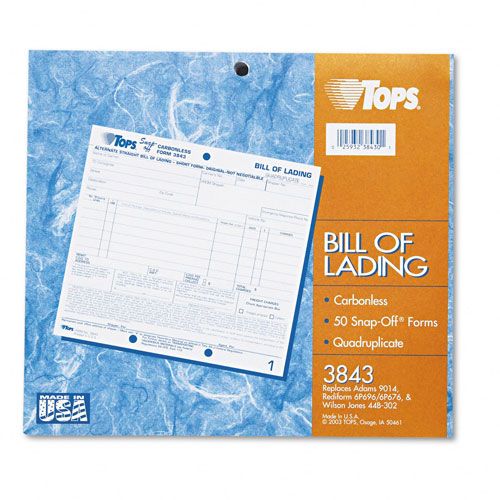 TOPS TOP3843 Carbonless Four-Part Bill of Lading, 8-1/2 x 7