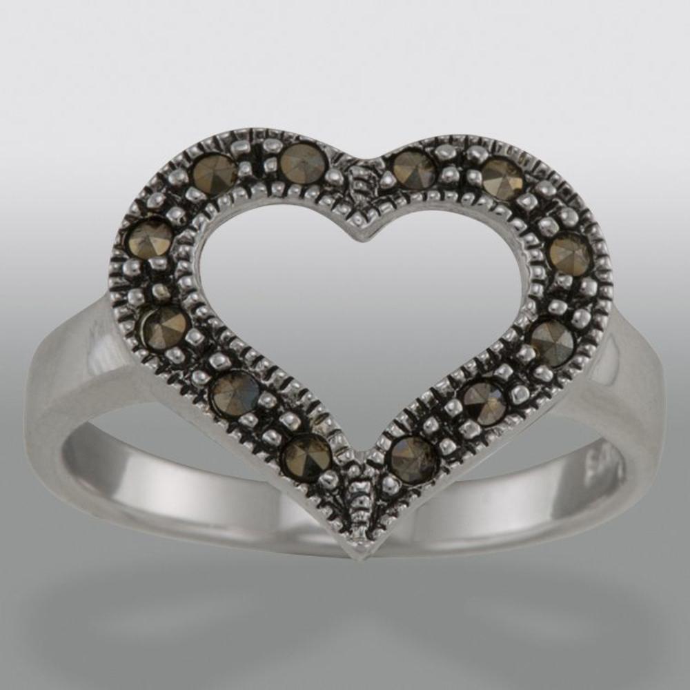 Sterling Silver Marcasite Open Heart Ring, Size 8