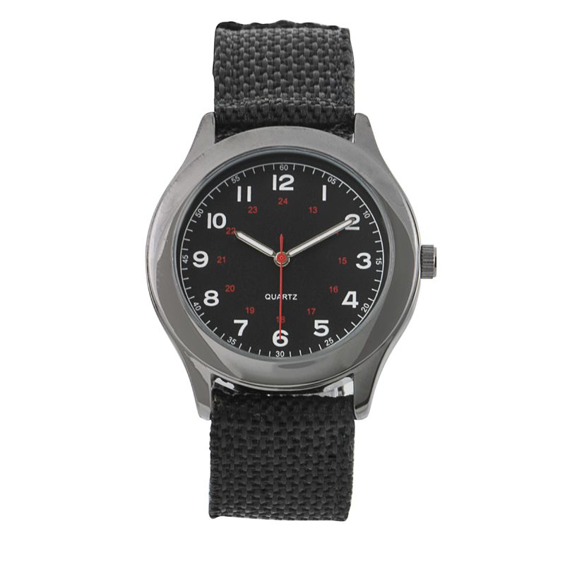 Mens Watch w/Round Stainless Steel Case, Black Dial and Canvas Bracelet Band Mens Watch w/Round Stainless Steel Case, Black Dial and Canvas Bracelet Band