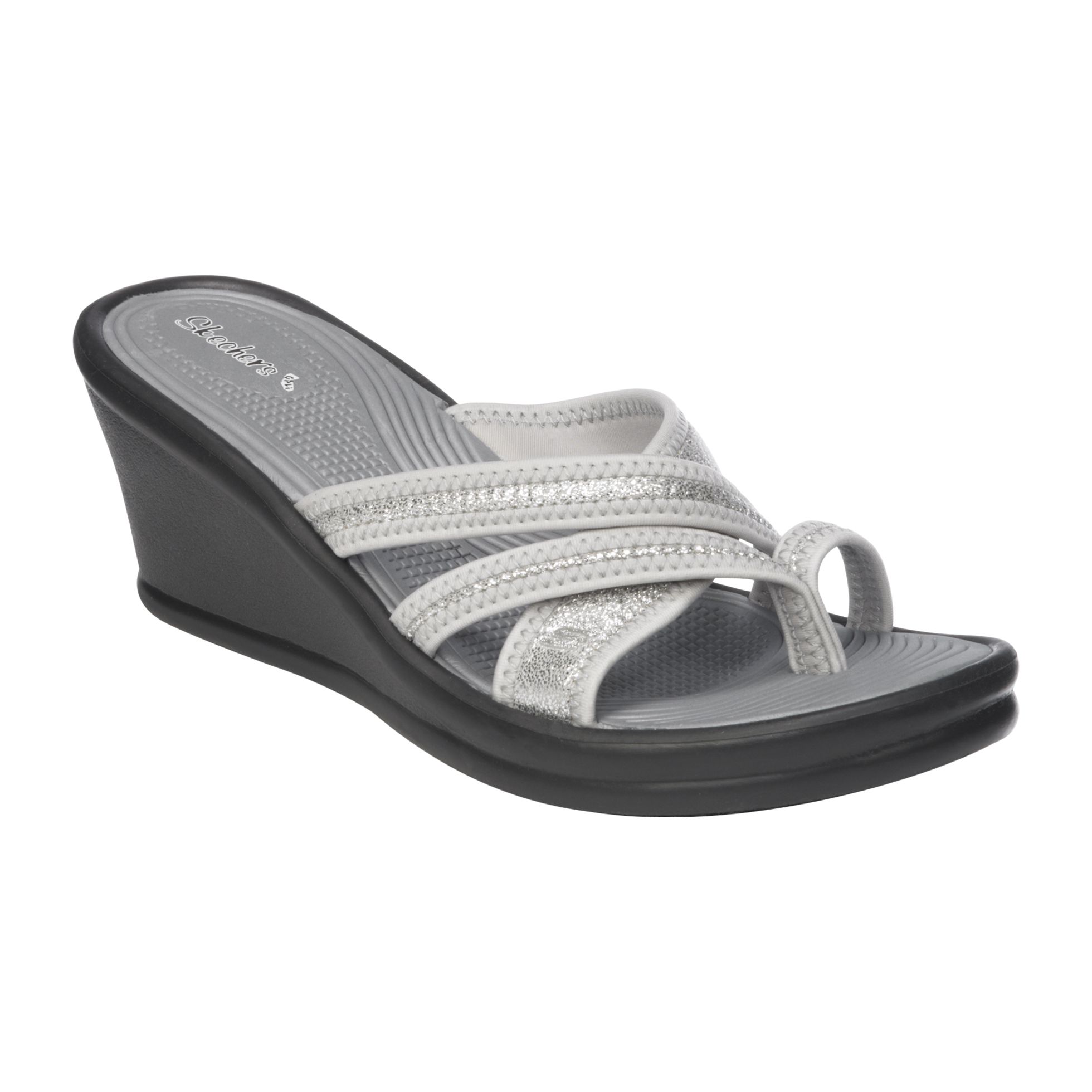 silver skechers sandals