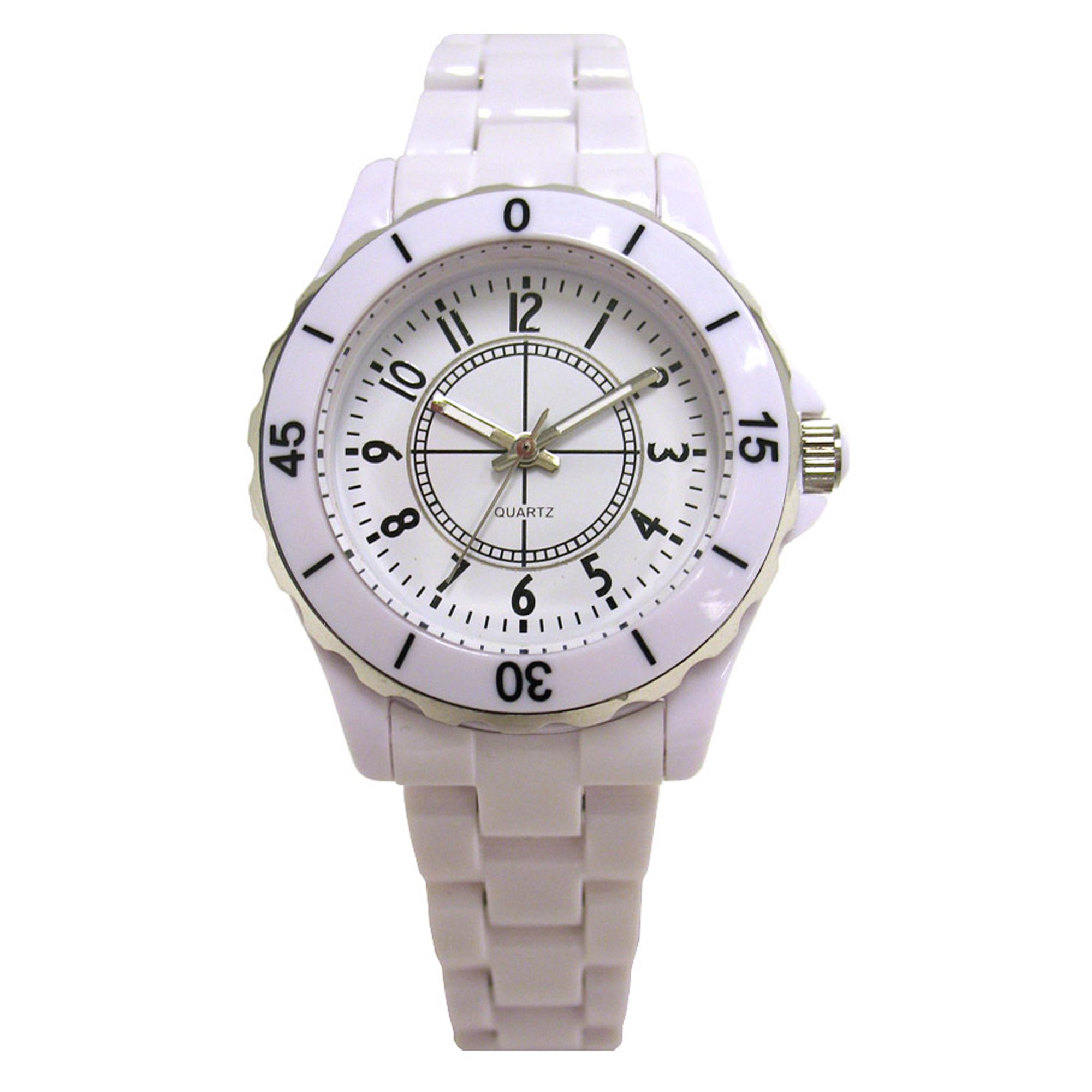 White Dial Watch with White Metal Band, Grey White Dial Watch with White Metal Band, Grey