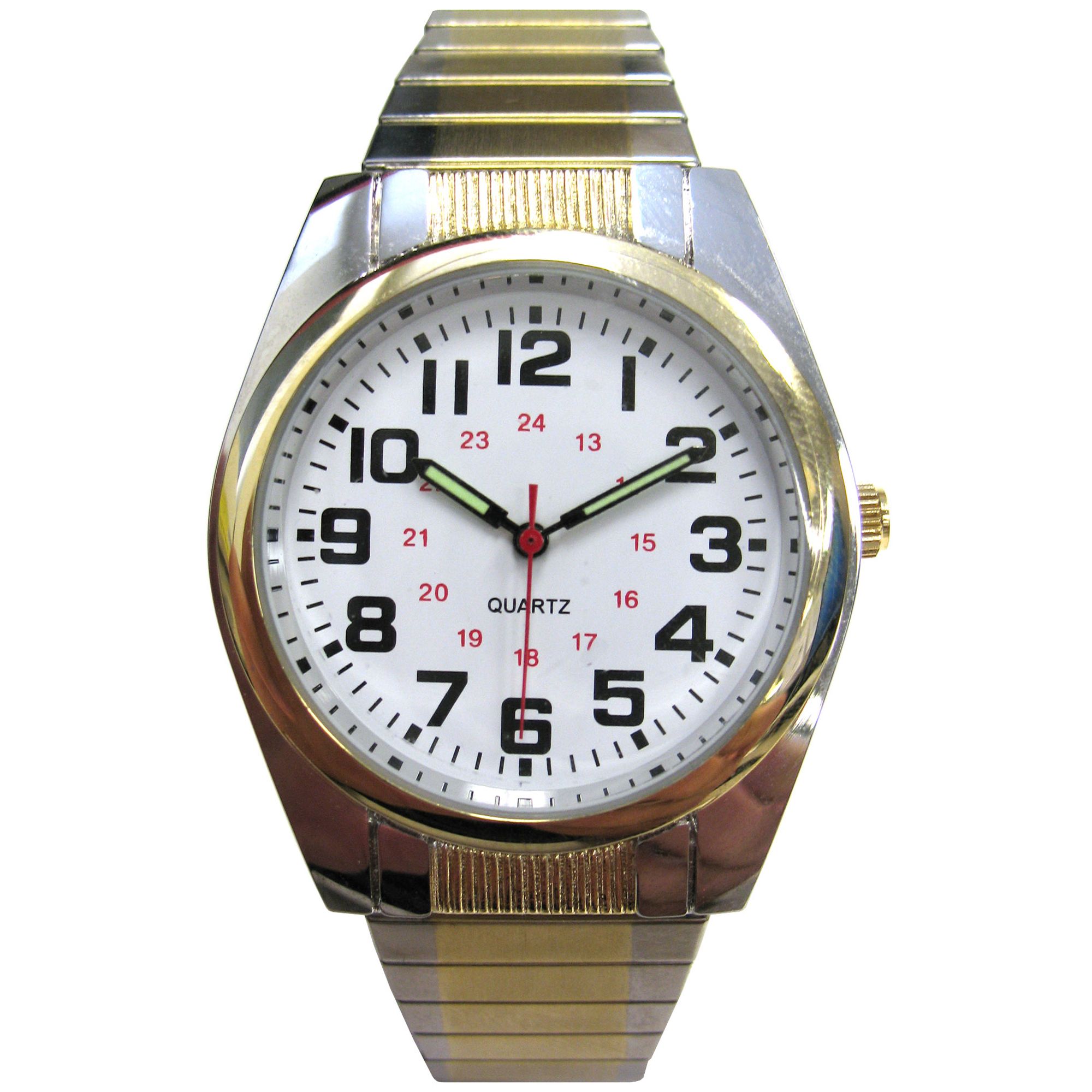 White Dial Watch with Two Tone Expansion Band White Dial Watch with Two Tone Expansion Band