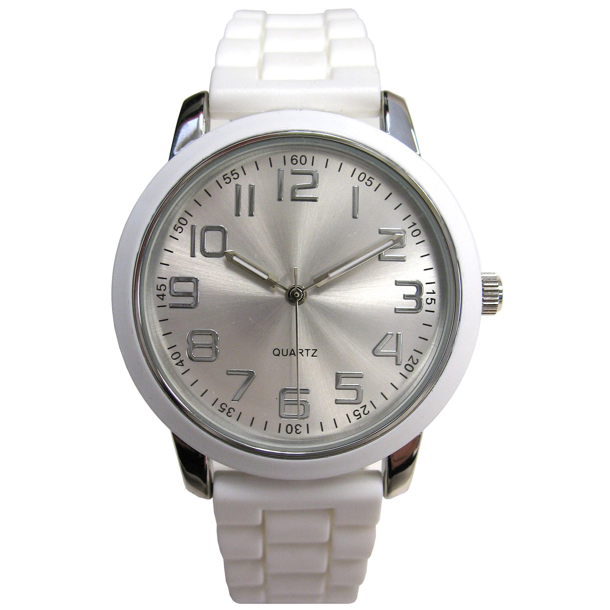 Silver Dial Watch with White Band Silver Dial Watch with White Band