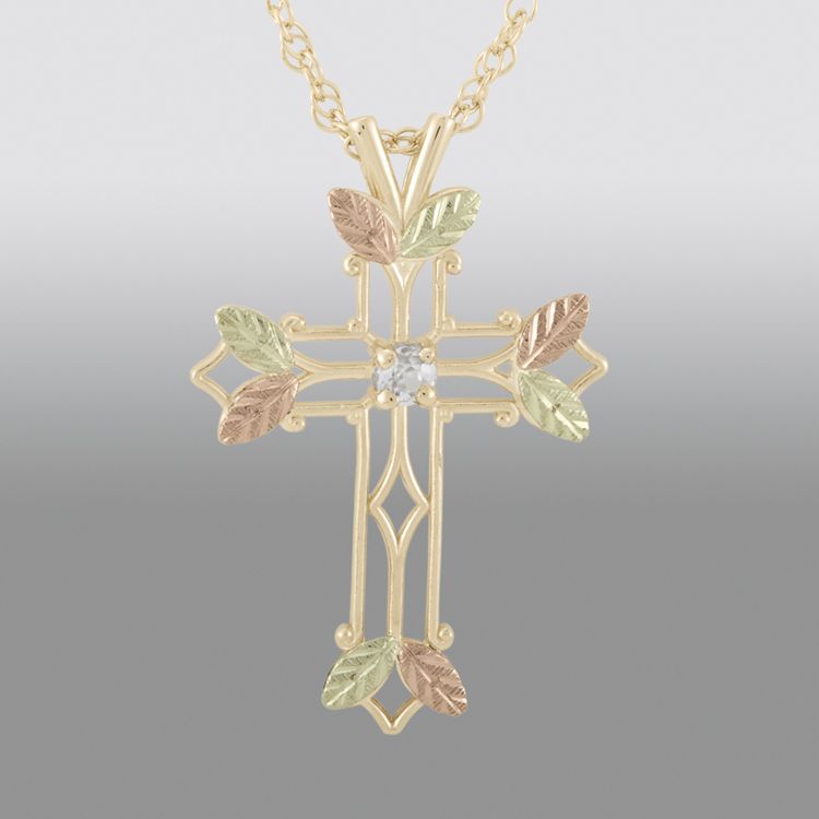 Black Hills Gold Tricolor 10K Cross Pendant with White ...