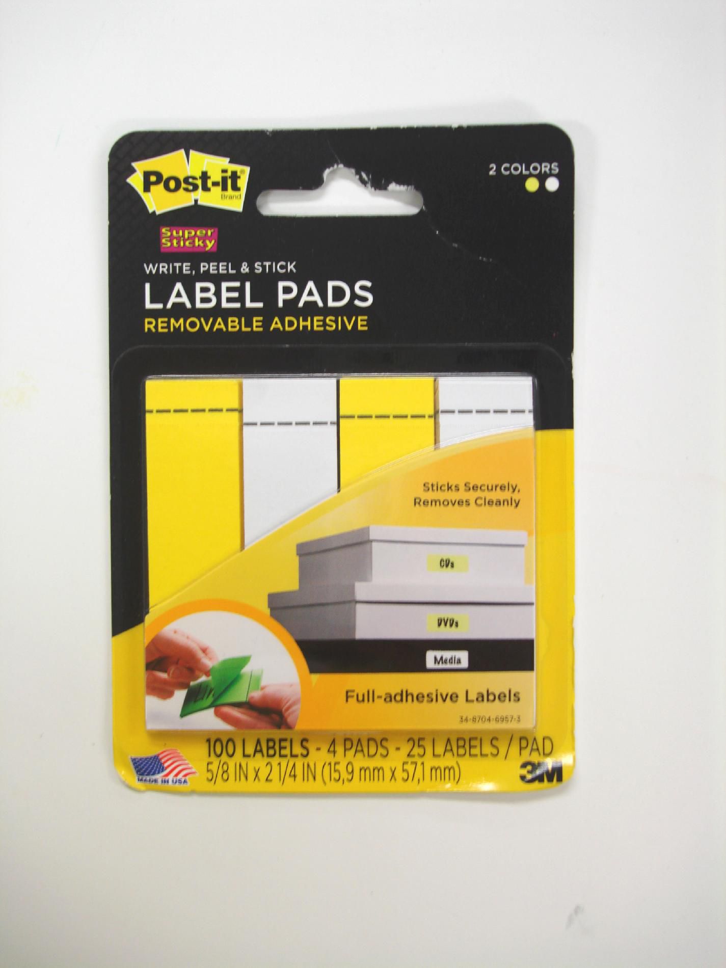 Post-it Super Sticky Write, Peel, & Stick Label Pads Removable Adhesive  100 labels 4 Pads 5/8 in x 2 1/4 in