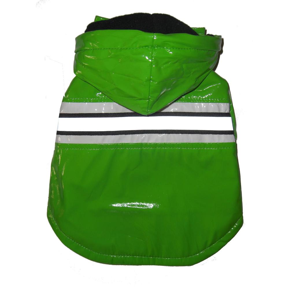 Pet Life Reflecta-Glow Pvc Raincoat With Removable Hood Medium Green