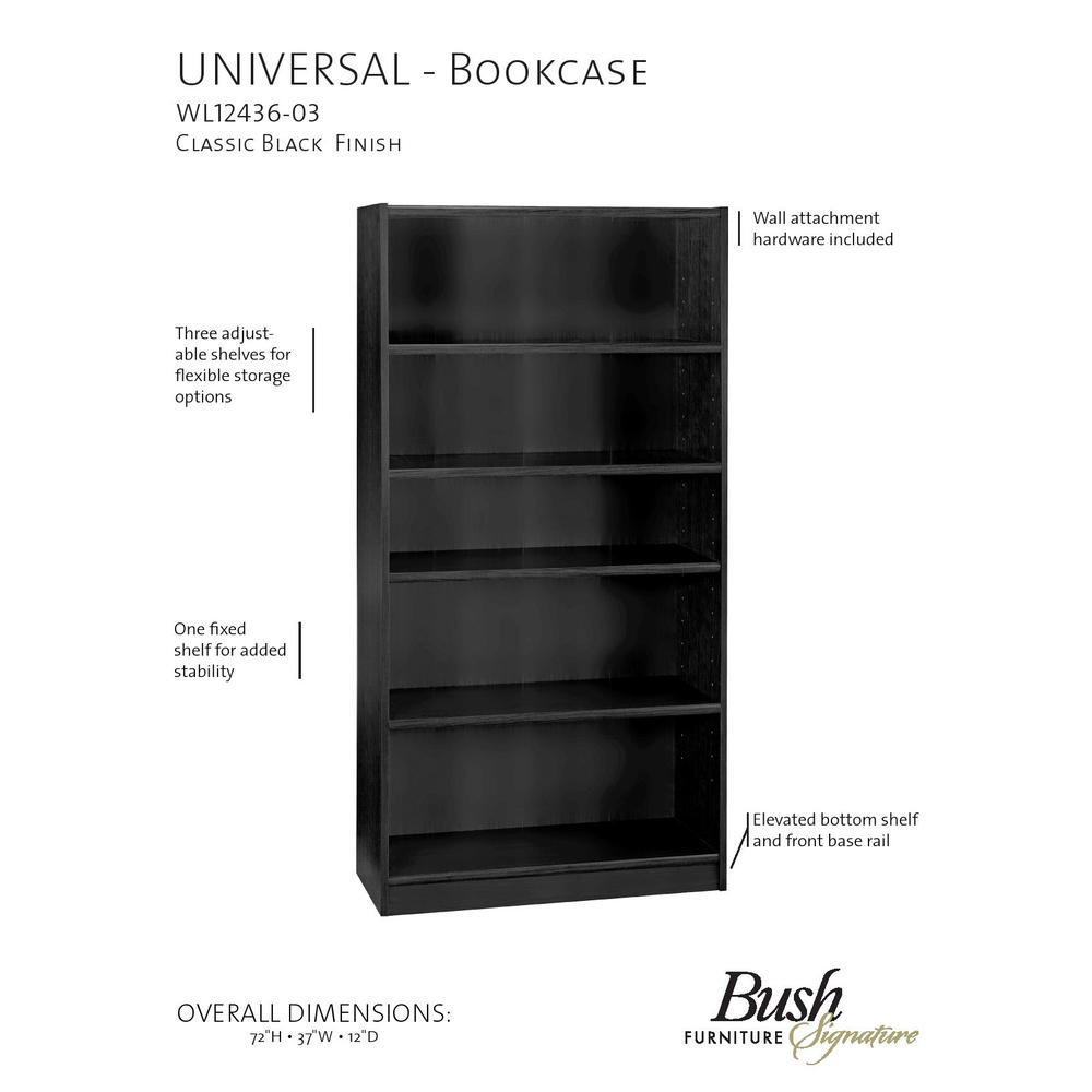 Bush Furniture Universal 72" Bookcase in Black