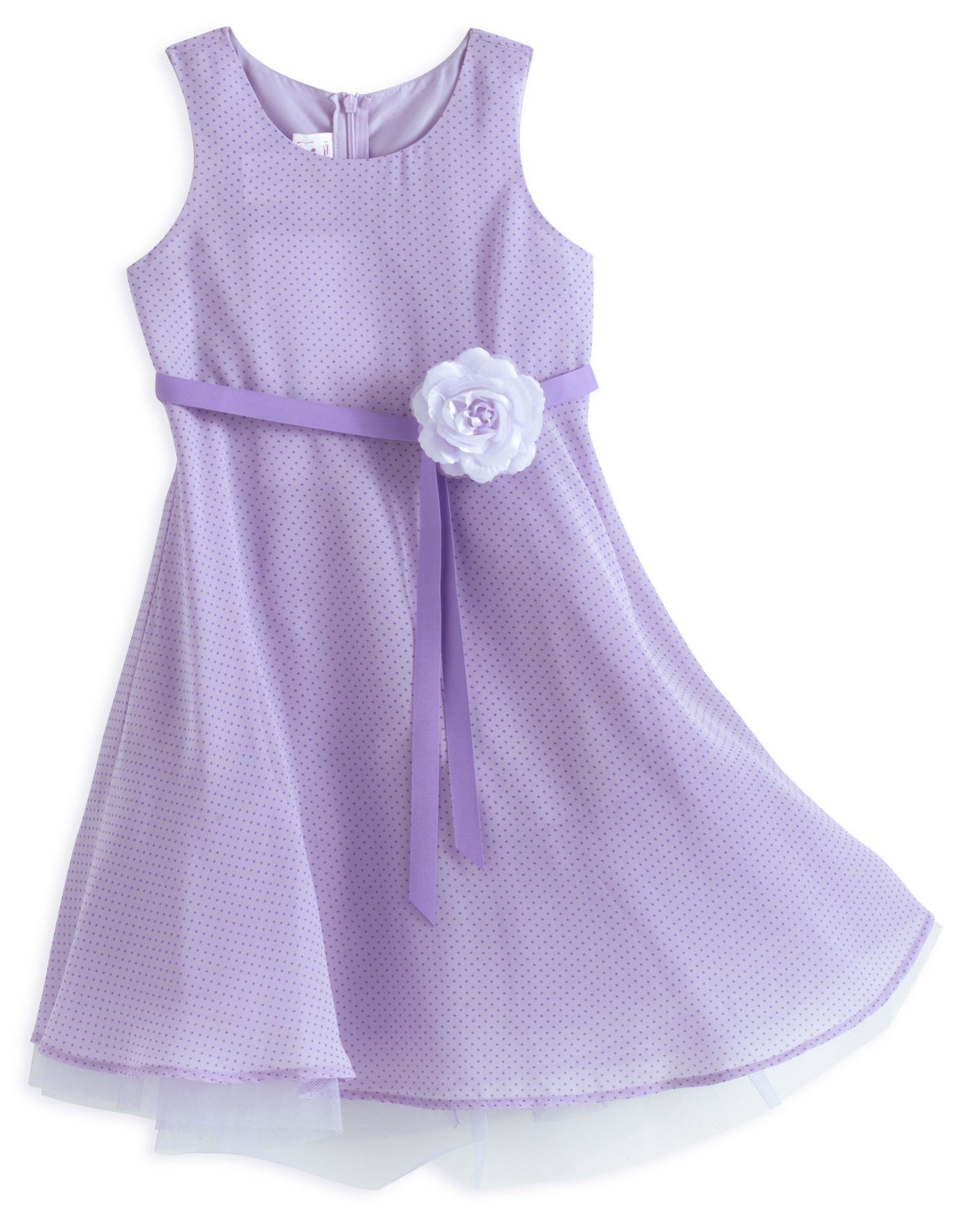 Zoey Girl&#39;s 4-6X Dot Print Dress with Flower Waist Treatment