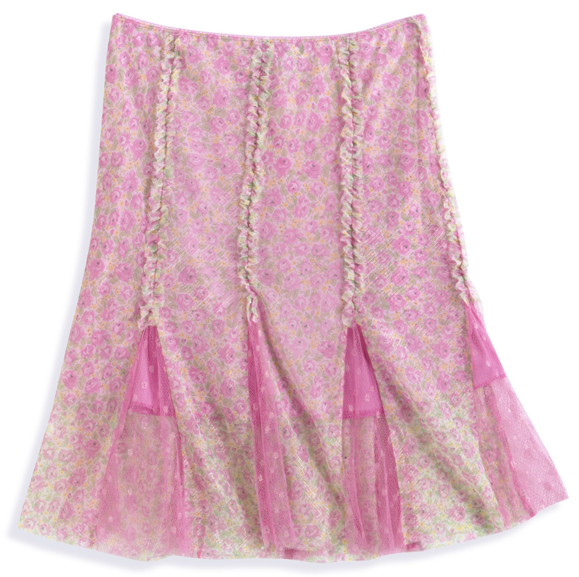 Luna Chix Chiffon Ditzy Floral Lace Inset Prairie Skirt