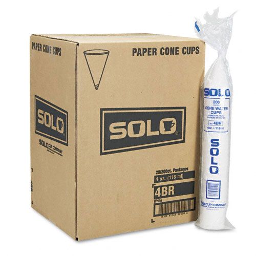 Solo SCC4BRCT 4oz Paper Cone Cold Cups, 25 Bags of 200/Ctn